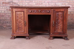 Francisco Bergamo Sobrinho Ornate Carved Walnut Desk, Brazil, 1930s