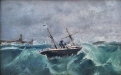 Spanish Marine painting boat sea portrait BLASCO end 19th