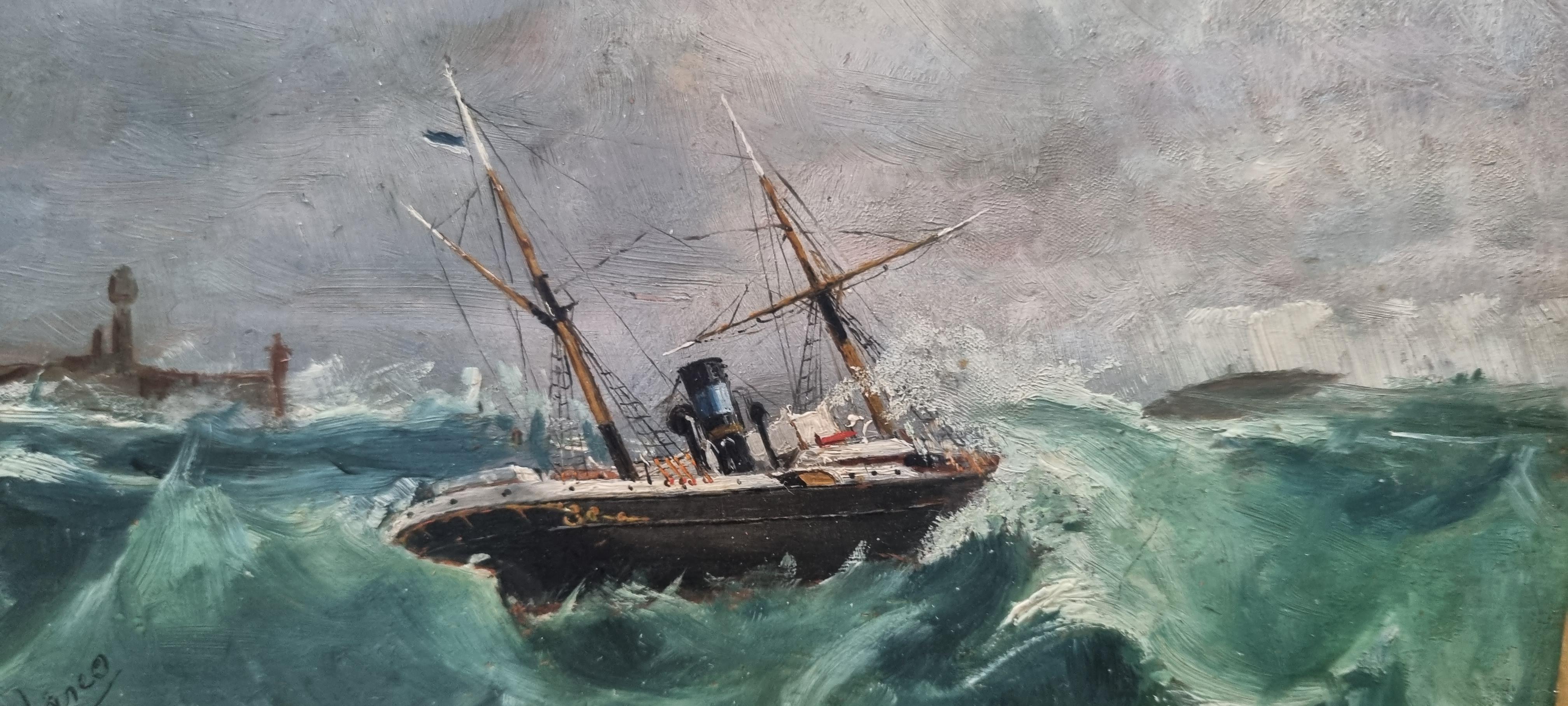 Spanish Marine painting boat sea portrait BLASCO end 19th - Realist Painting by Francisco BLASCO