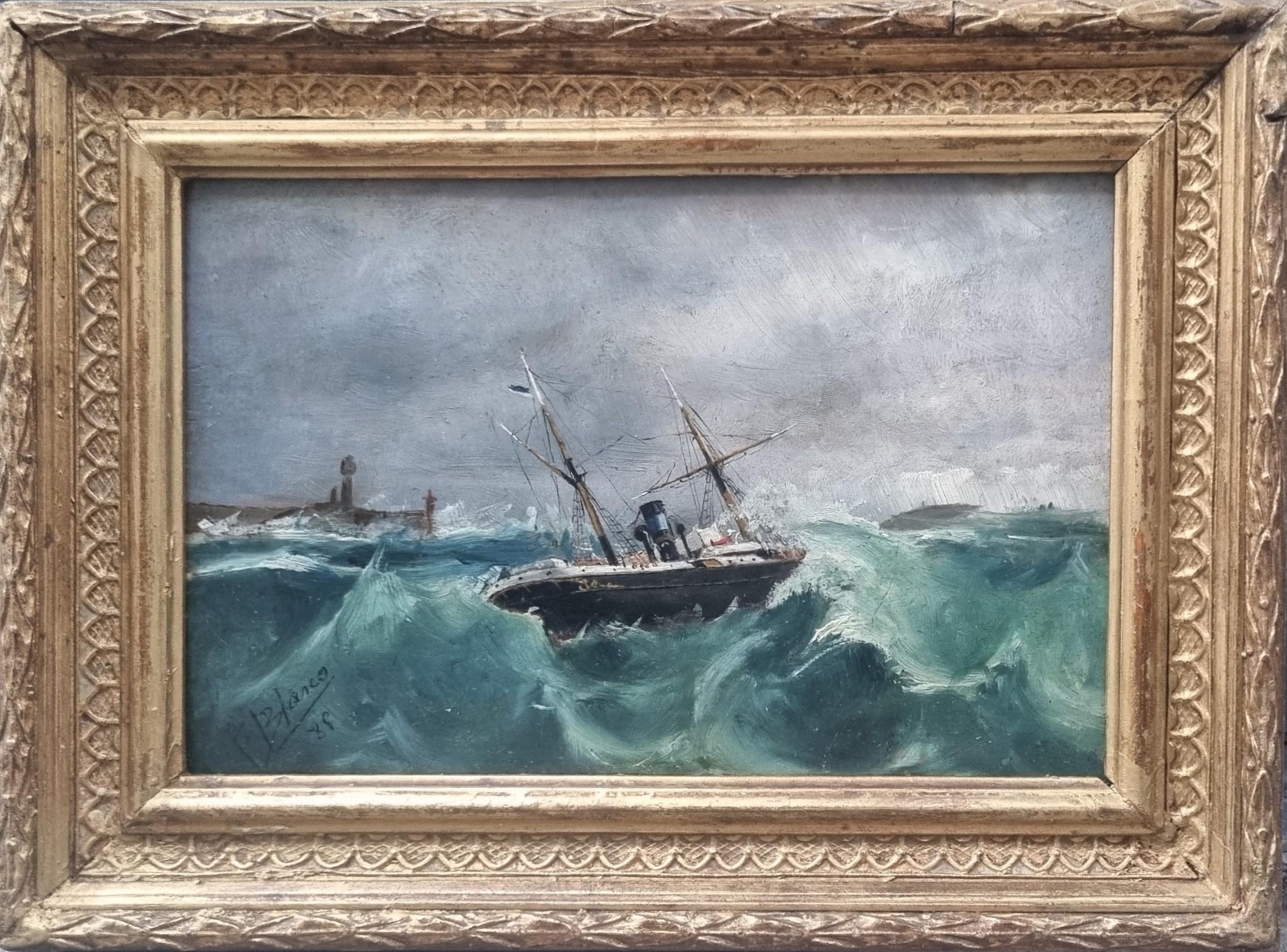 Spanish Marine painting boat sea portrait BLASCO end 19th 2