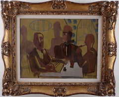 "Les Fumeurs", 20th Century Oil on Cardboard by Spanish Artists Francisco Bores