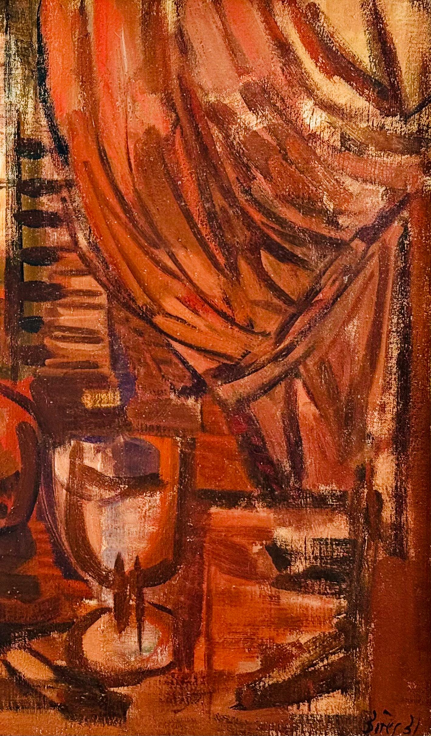 Nature morte à la fenêtre ouverte - Marron Interior Painting par Francisco Bores