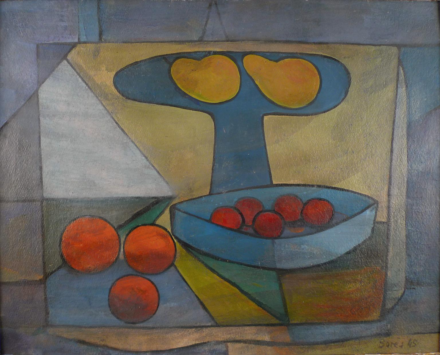 „Stillleben mit Früchten“, Ölgemälde auf Karton des Künstlers Francisco Bores, 20. Jahrhunderts im Angebot 1