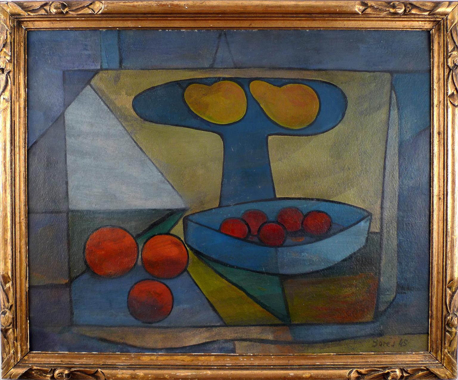 "Still Life of Fruits", 20th Century Oil on Cardboard by Artist Francisco Bores
