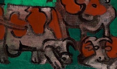 Vaches à l'ombre - Modern, Animal paintings, Oil Painting, Mid 20th century