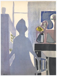 Vintage "La femme en bleu" original lithograph