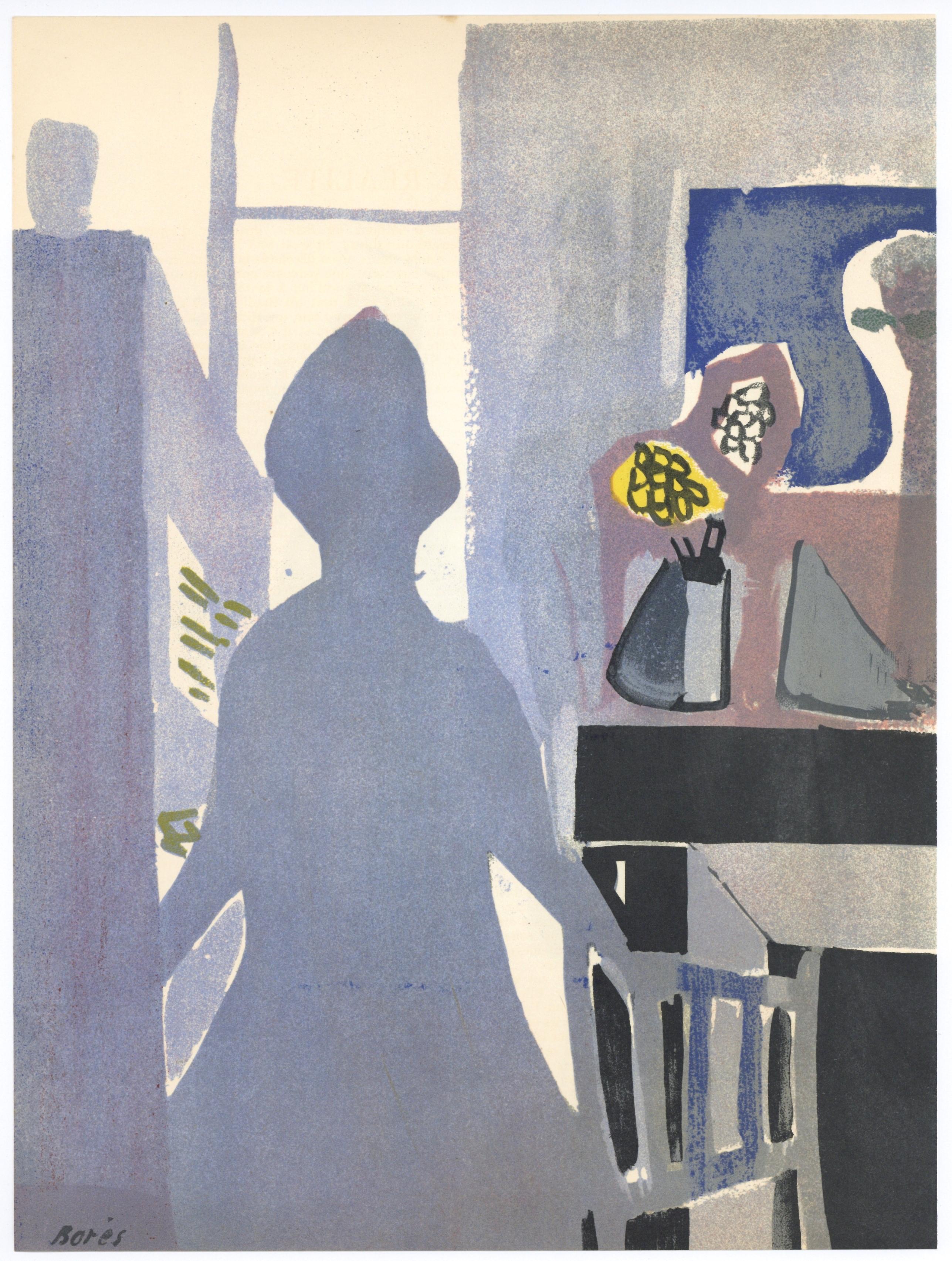 "La femme en bleu" litografia originale - Print di Francisco Bores