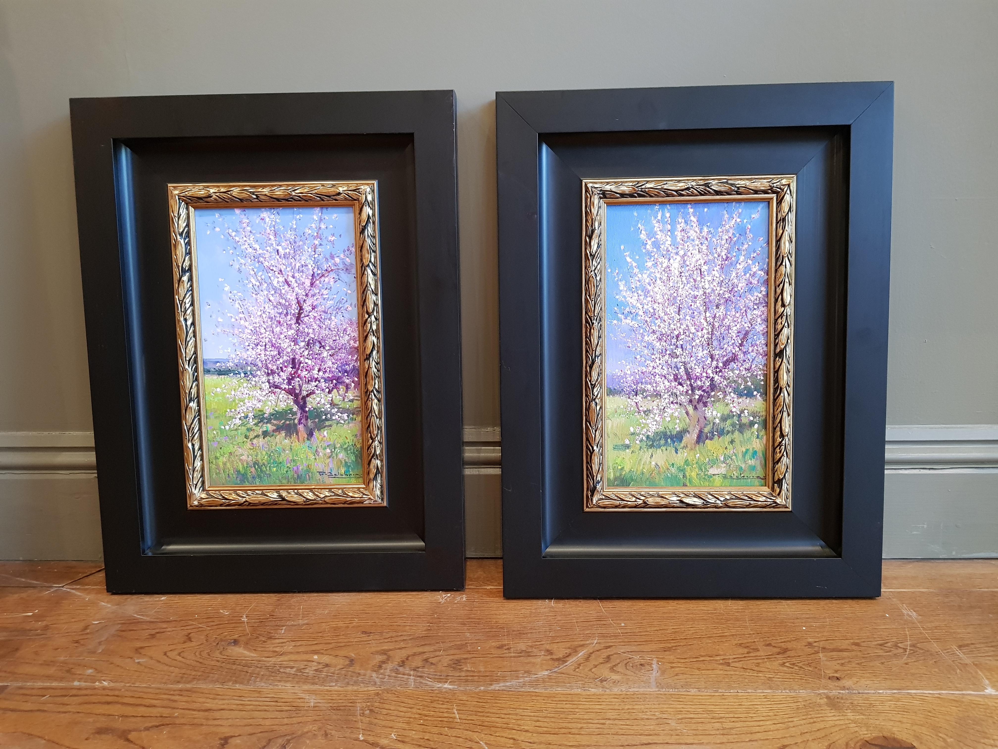 Contemporary Landscape painting of a Spanish Almond Orchard 'Blossom in Bloom I' 1