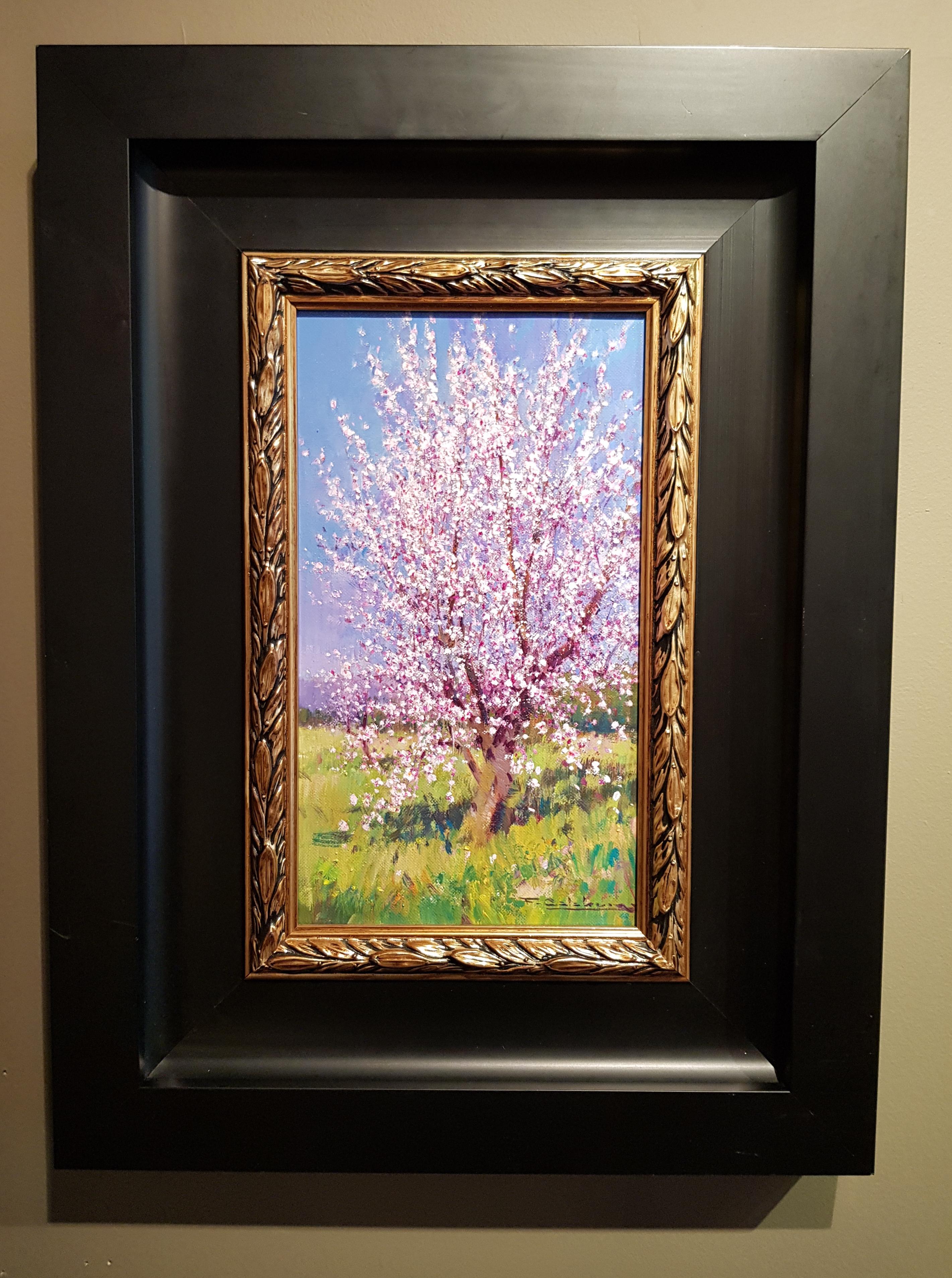 Contemporary Landscape painting of a Spanish Almond Orchard 'Blossom in Bloom II - Painting by Francisco Calabuig