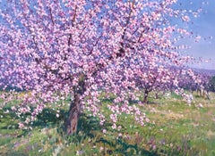 Zeitgenössische ländliche rosa Landschaft „Spring Blossom“ von Francisco Calabuig