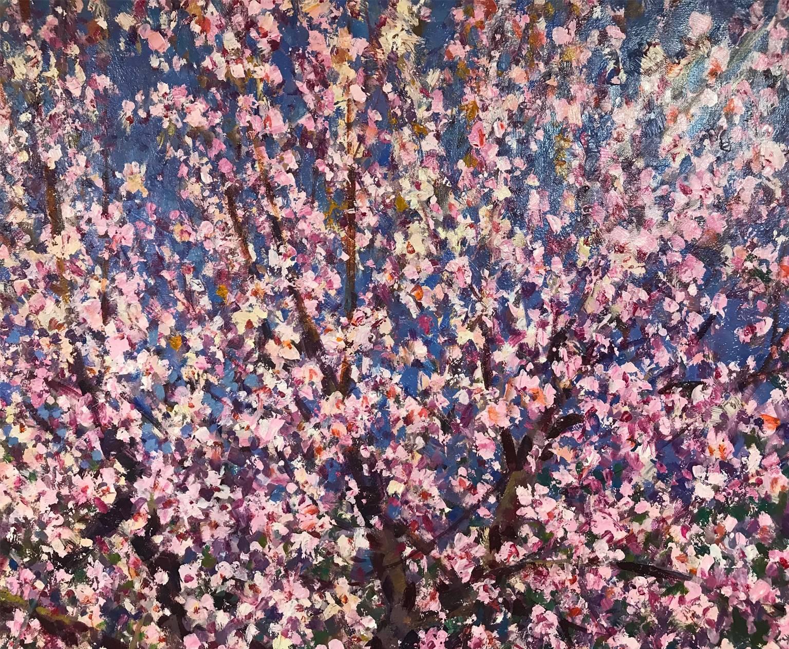 LANDSCAPE, ALMOND TREE FLOWERED. - Painting by Francisco Calabuig