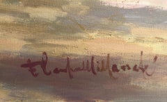 Barcelona Spain oil on canvas painting Rambla flowers urbanscape