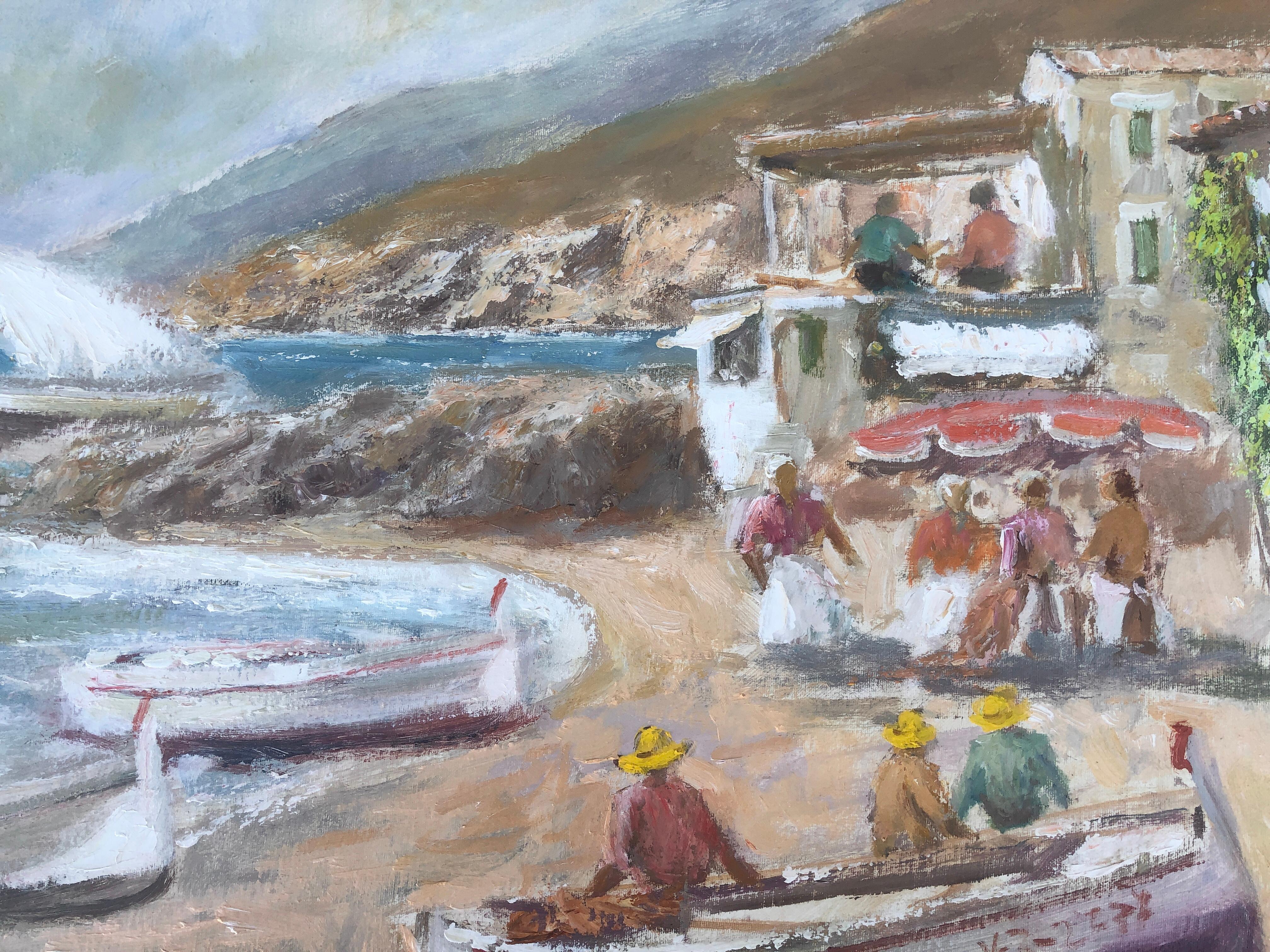 menders on the beach Spain oil on canvas painting spanish seascape For Sale 2