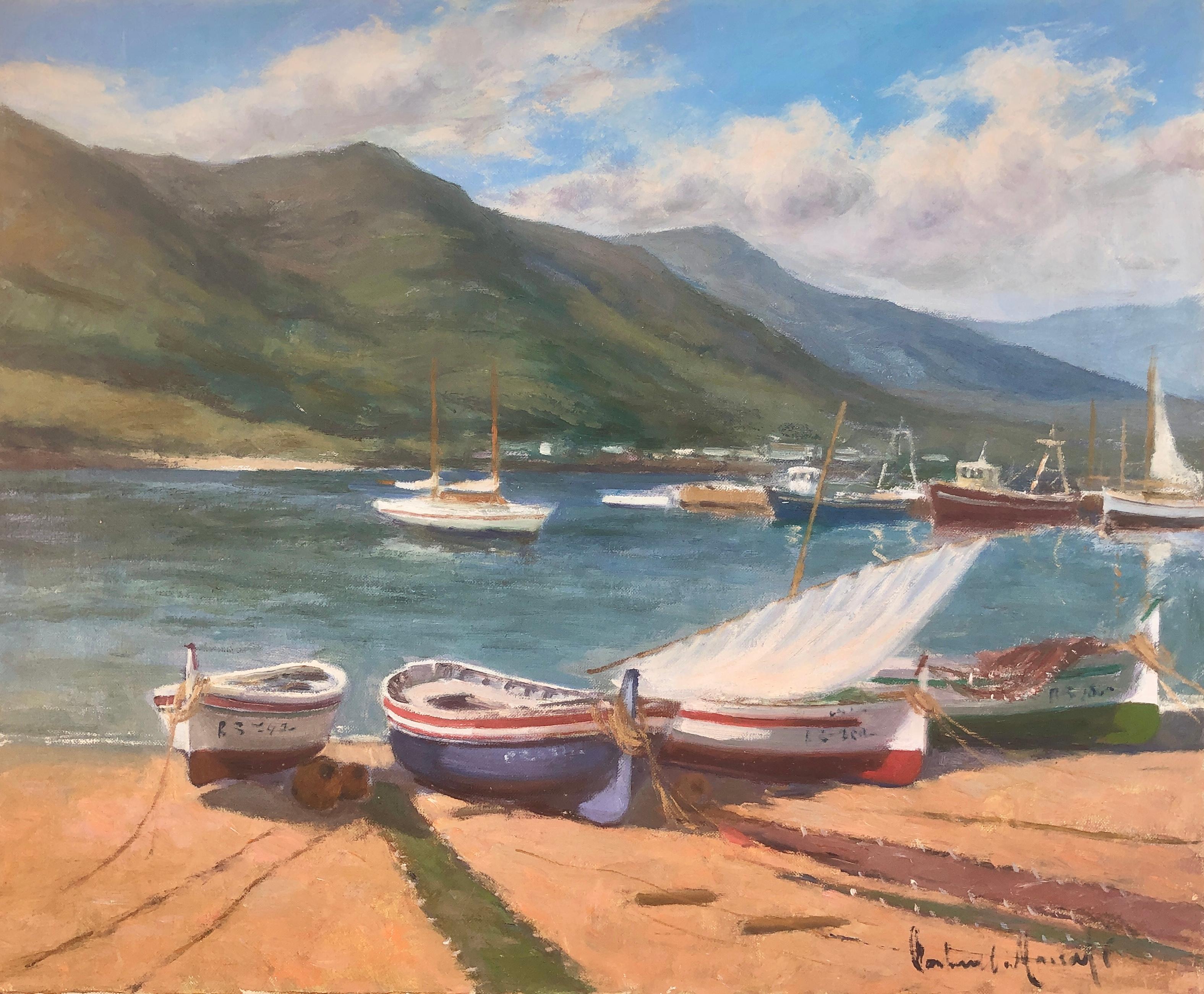 Francisco Carbonell Massabe Landscape Painting - Port de la Selva Spain oil on canvas painting spanish seascape