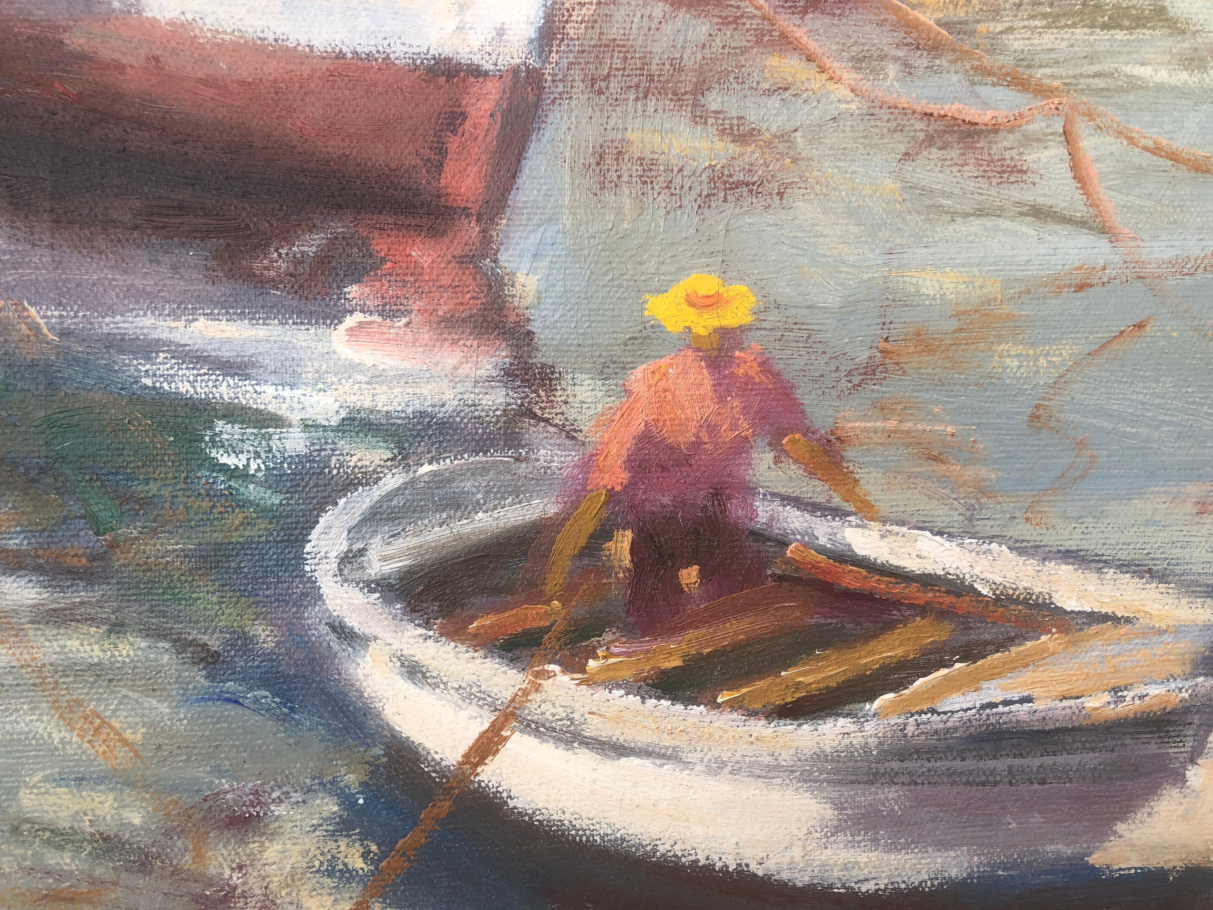 Tarragona fishing port Spain oil on canvas painting spanish seascape For Sale 1