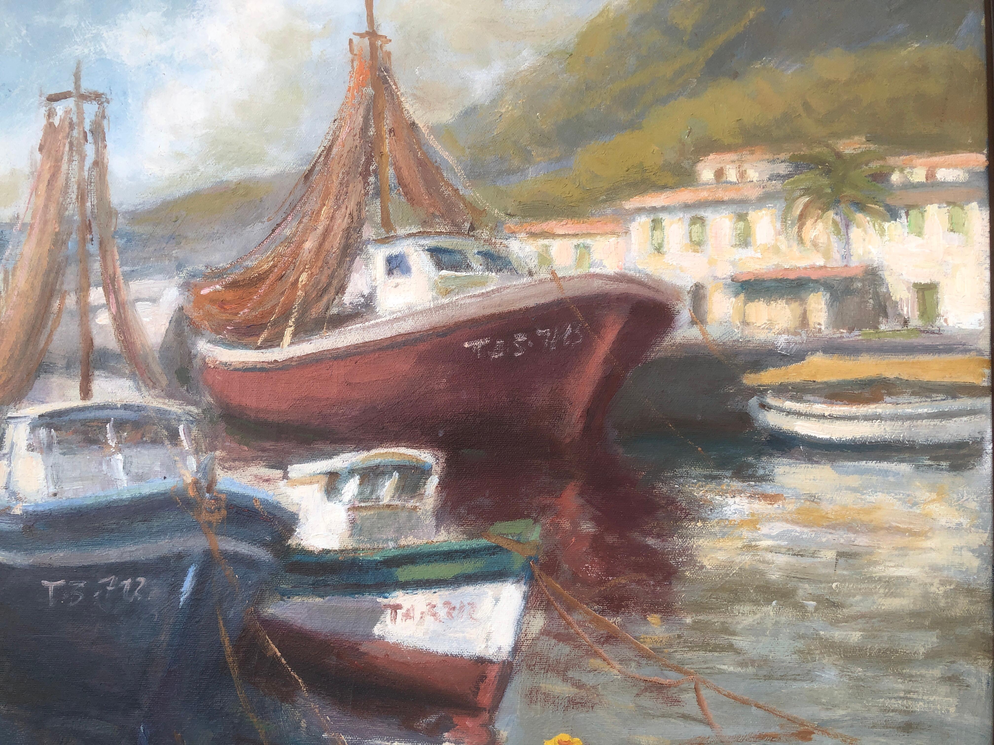 Tarragona fishing port Spain oil on canvas painting spanish seascape For Sale 2