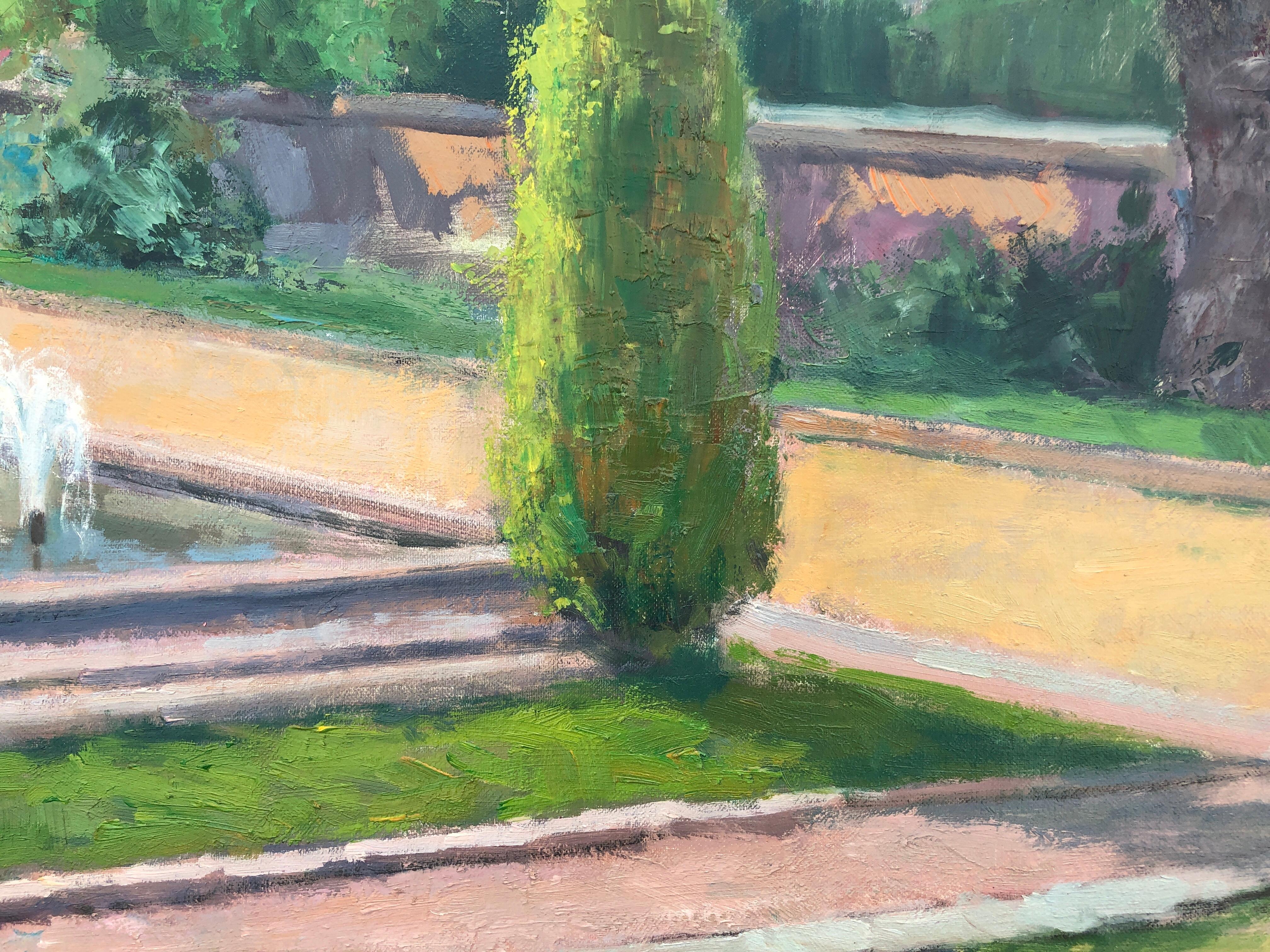 Tarragona garden Spain oil on canvas painting spanish urbanscape - Modern Painting by Francisco Carbonell Massabe