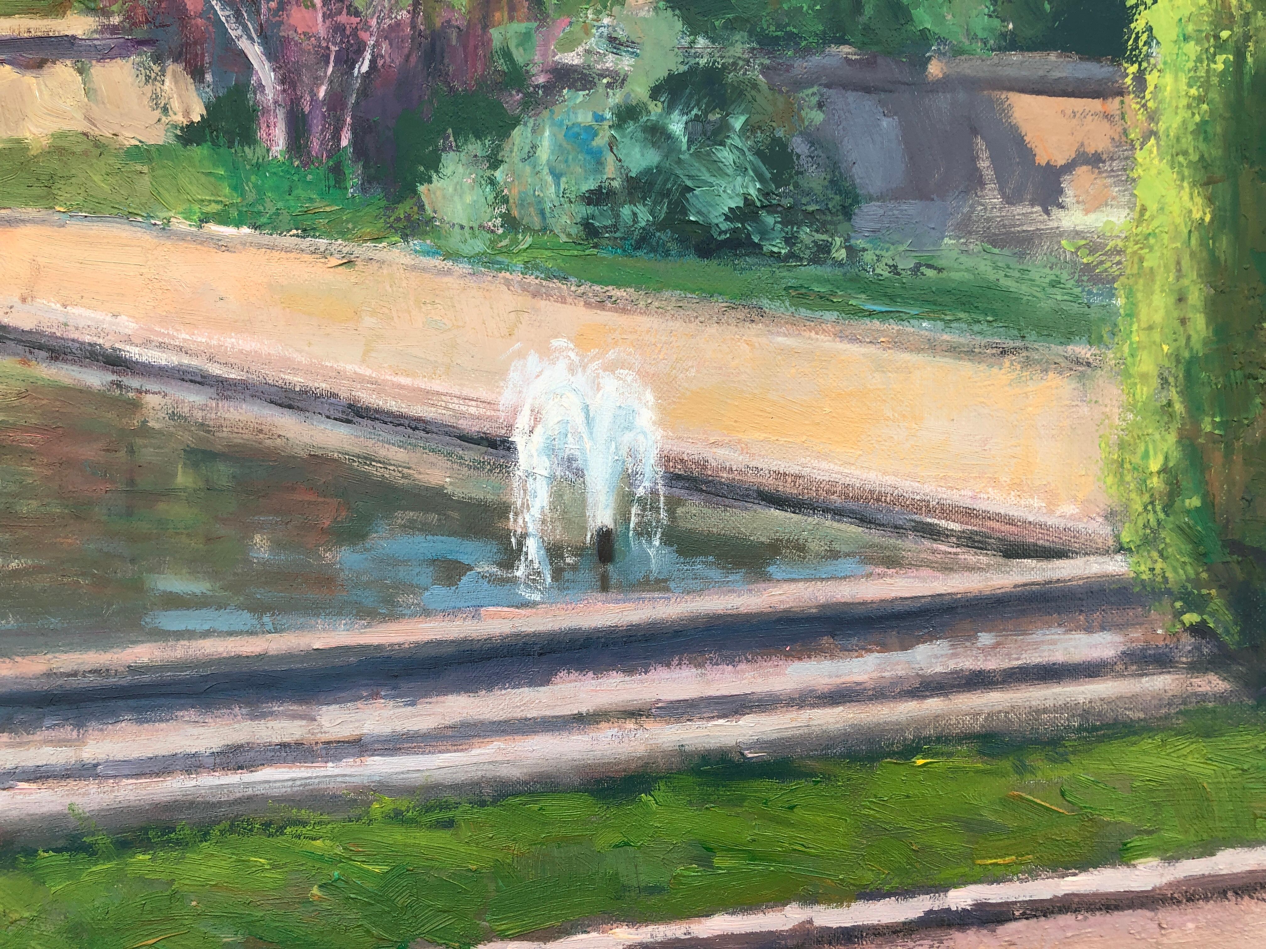 Tarragona garden Spain oil on canvas painting spanish urbanscape - Gray Landscape Painting by Francisco Carbonell Massabe