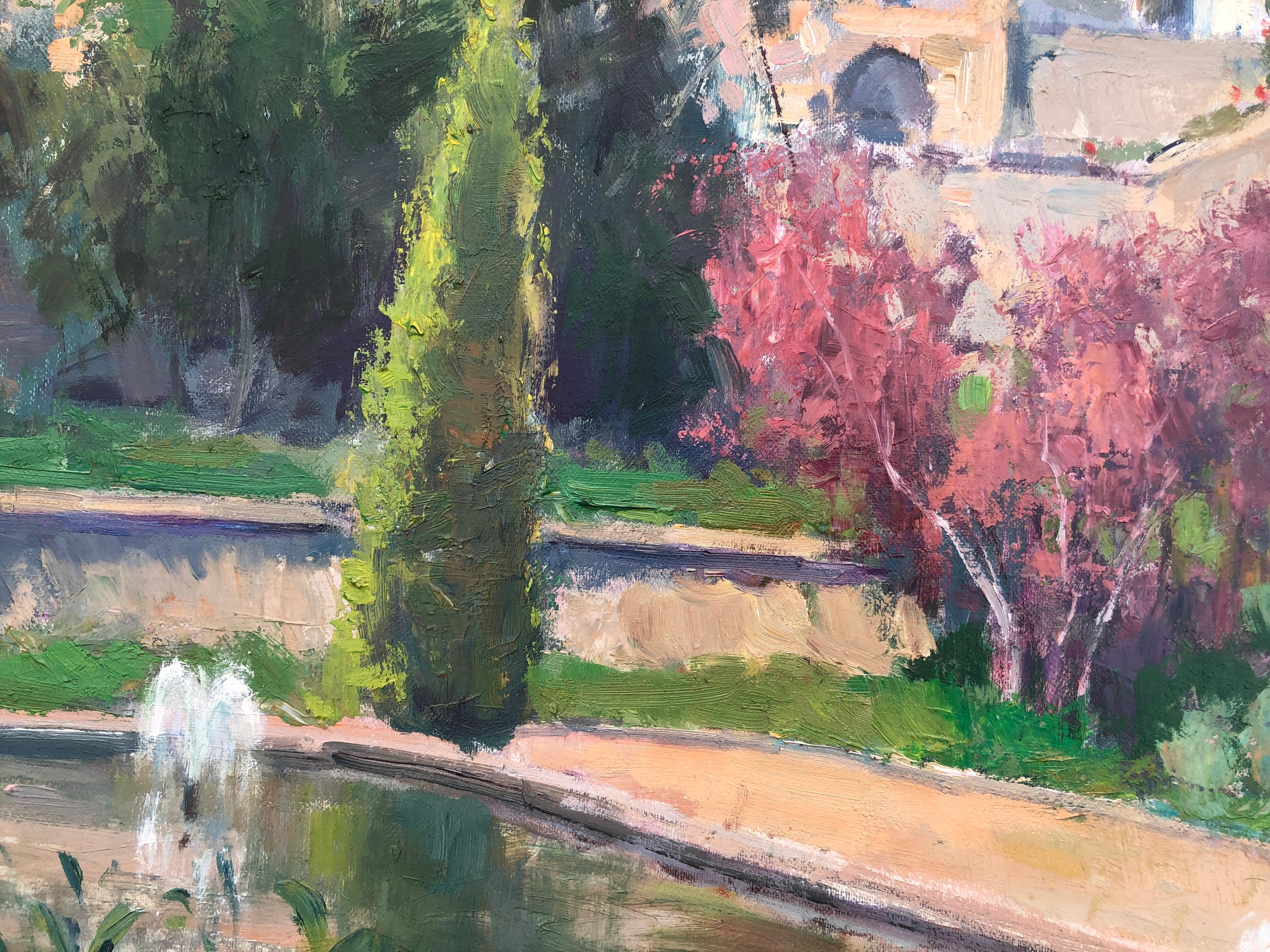 Tarragona garden Spain oil on canvas painting spanish urbanscape For Sale 1