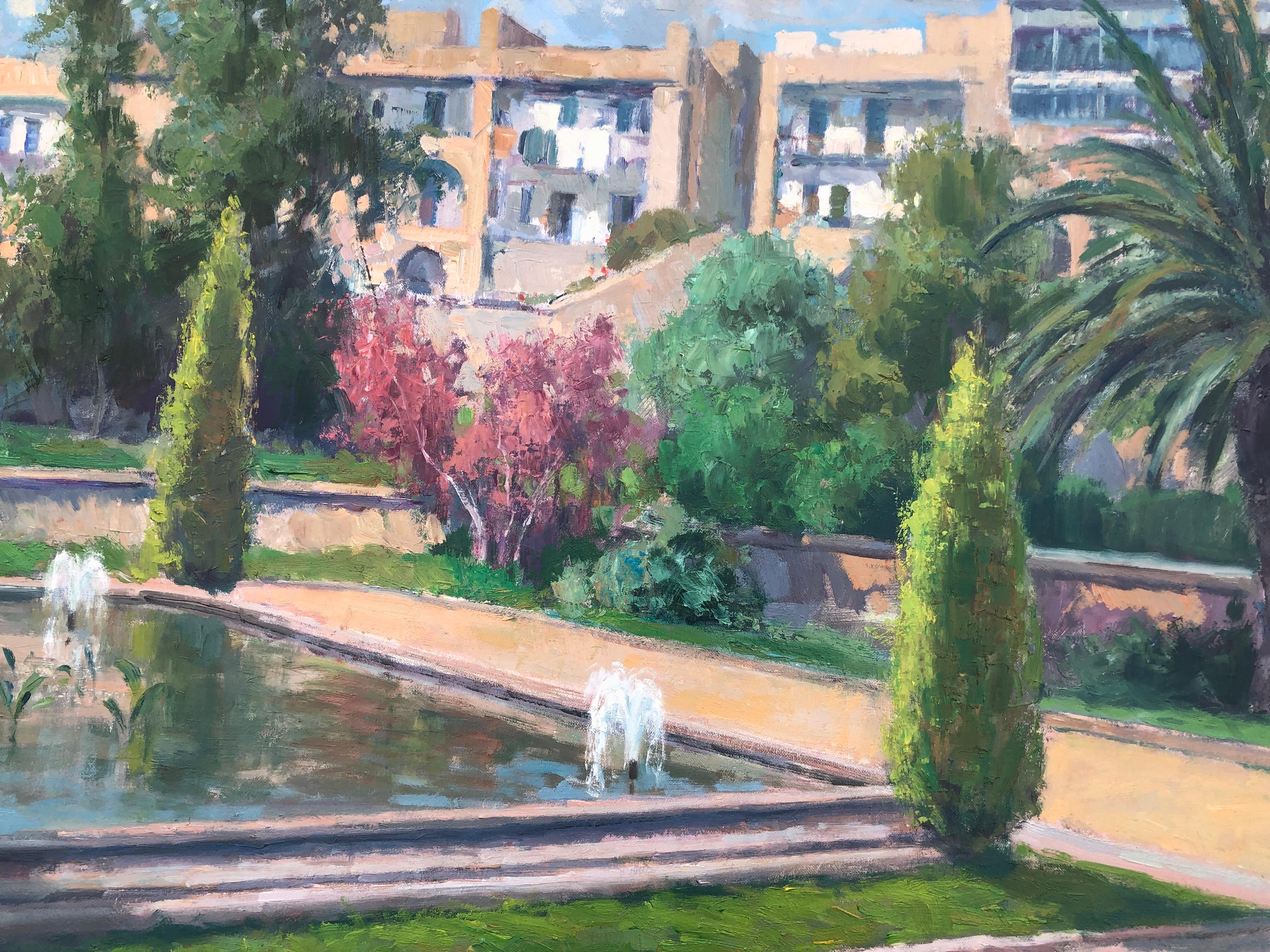 Tarragona garden Spain oil on canvas painting spanish urbanscape For Sale 2