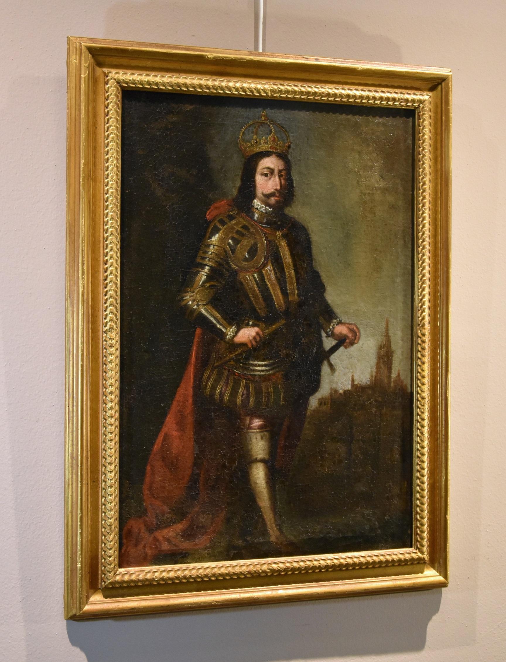 Portrait King De Zurbaran 17th Century Oil on canvas Old master Spanish school For Sale 6