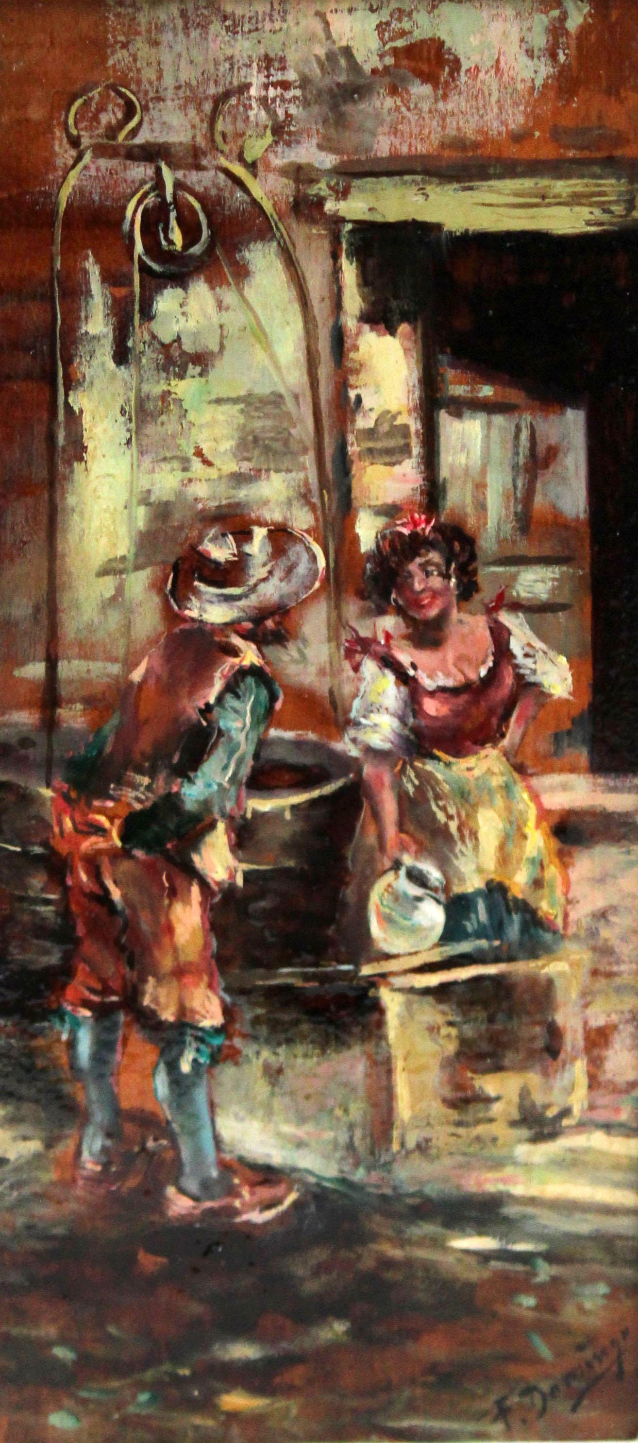 Óleo sobre tabla - Pareja conversando – Painting von Francisco Domingo Marqués