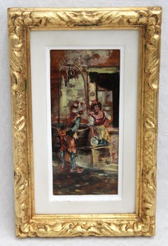 Antique Óleo sobre tabla - Pareja conversando