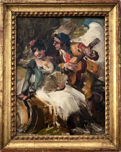 Gallantry oil on board painting spanish modernism