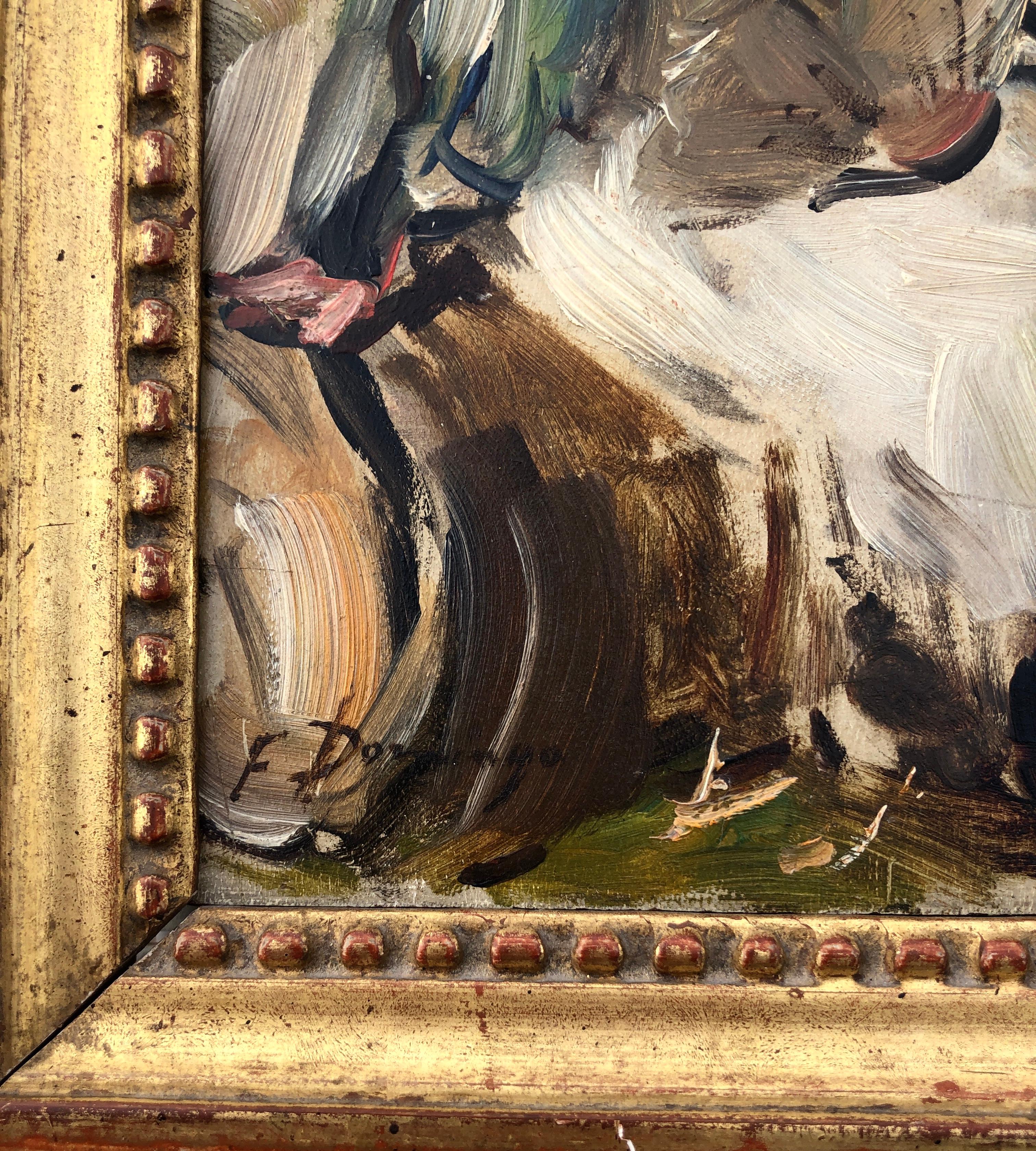 Gallantry oil on board painting spanish modernism - Impressionist Painting by Francisco Domingo Marqués