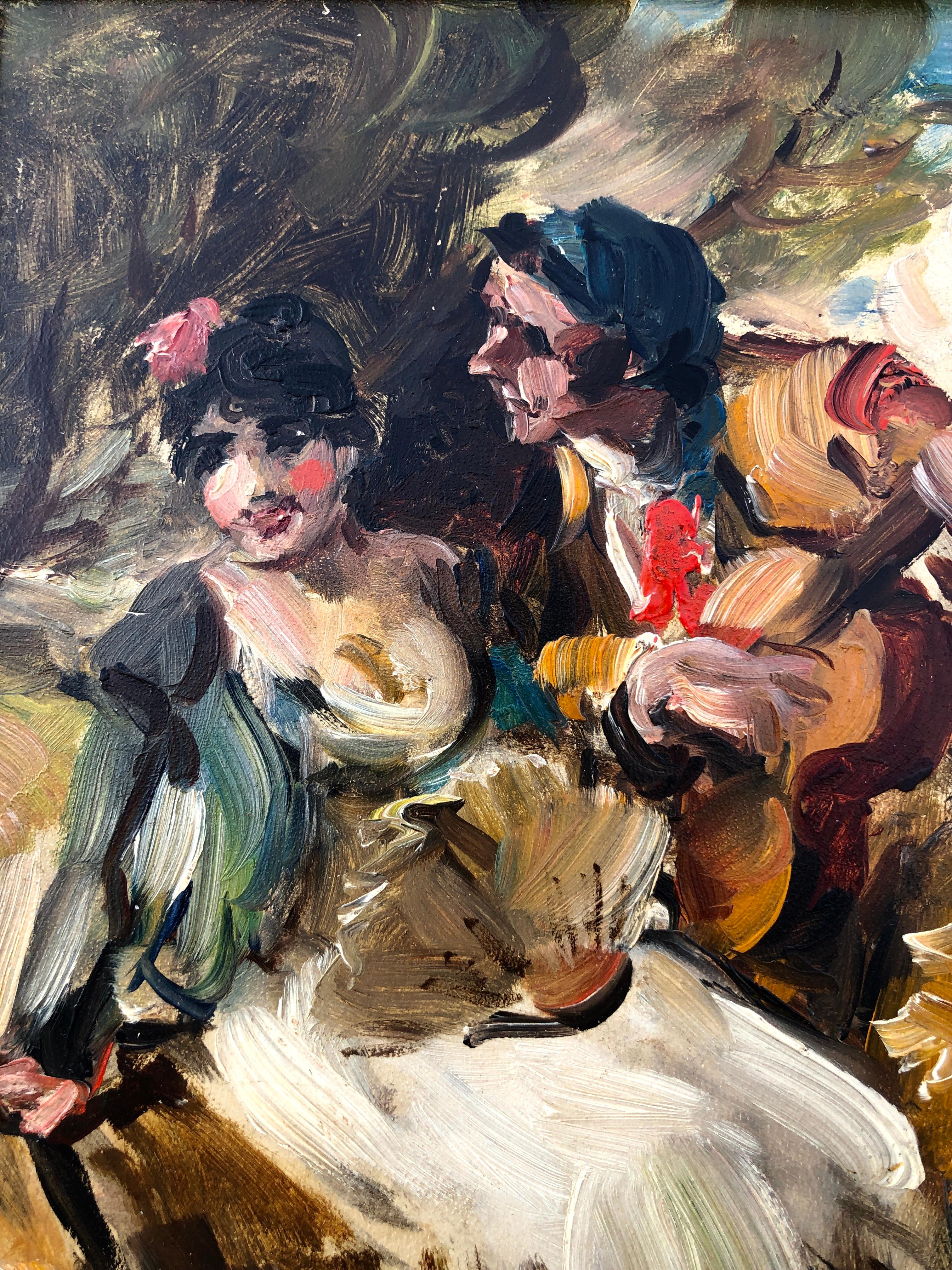 Gallantry oil on board painting spanish modernism For Sale 1