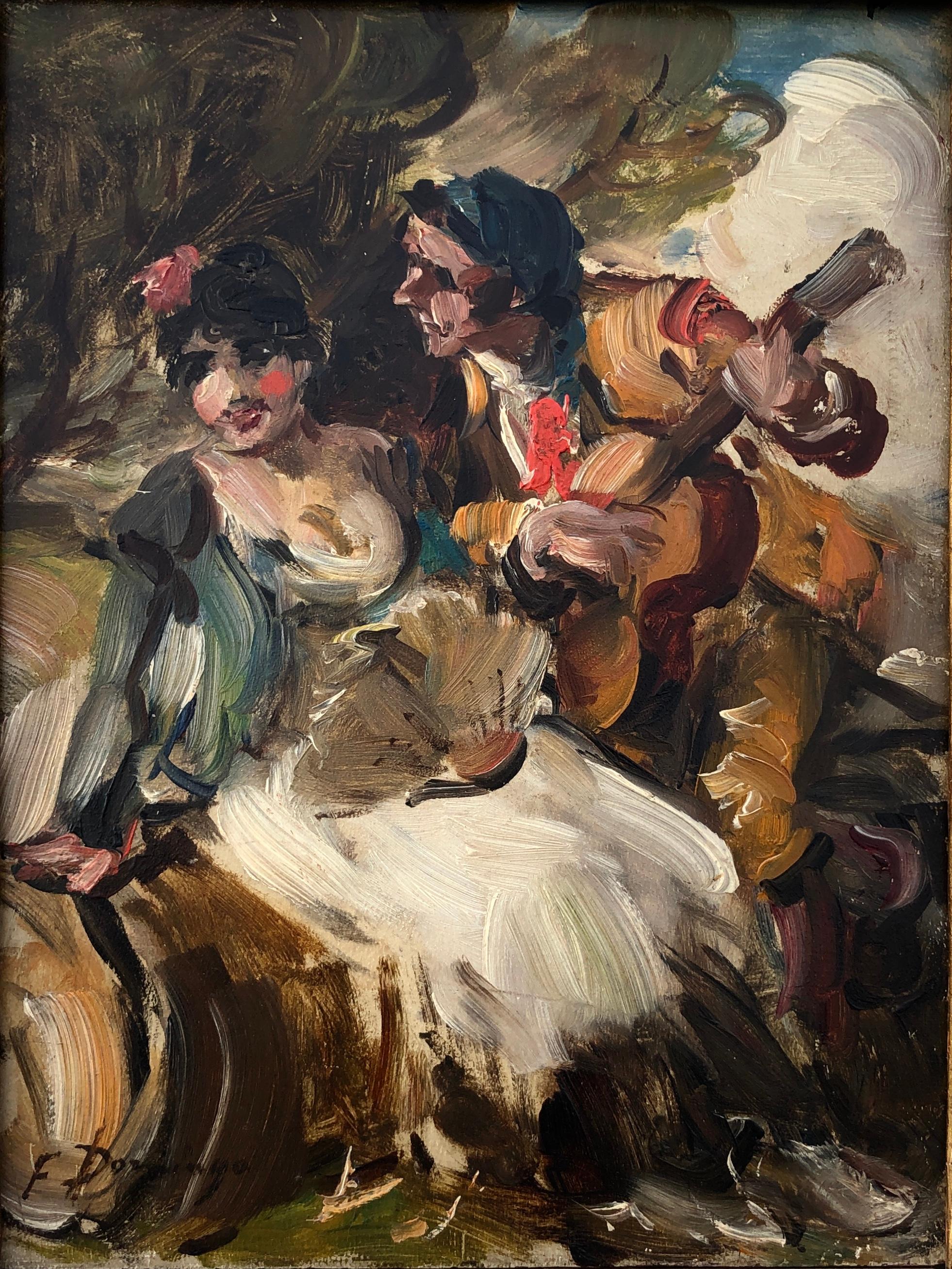 Galanteria olio su tavola pittura modernismo spagnolo