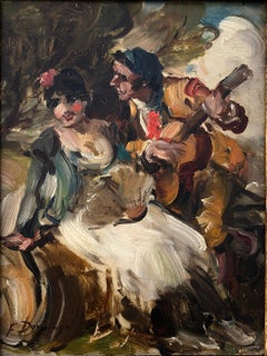 Gallantry oil on board painting spanish modernism
