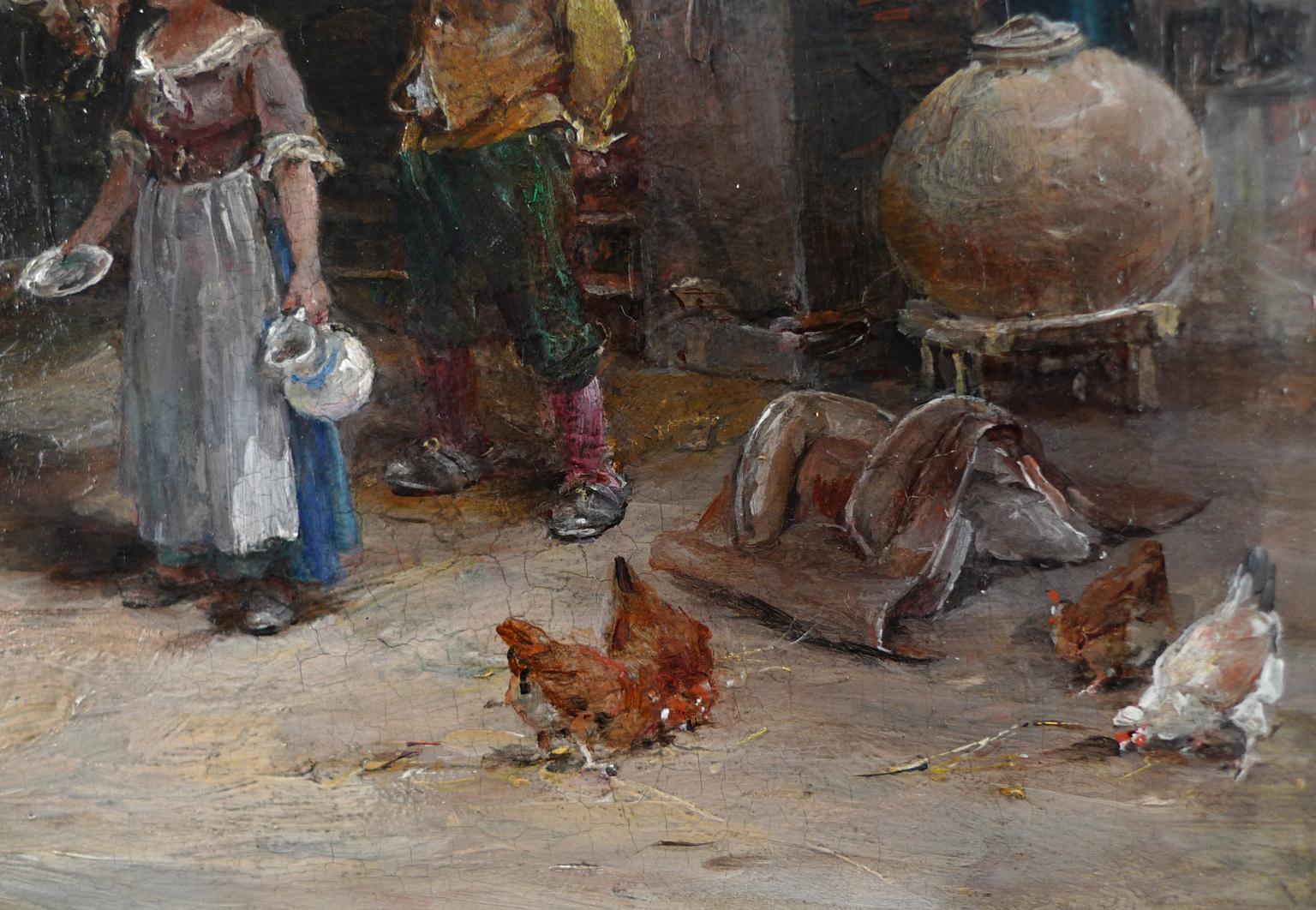Rest in The Tavern, Ölgemälde auf Holzplatte von Francisco Domingo, 19. Jahrhundert (Schwarz), Animal Painting, von Francisco Domingo Marqués