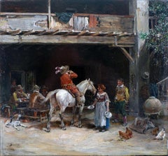 Antique “Rest in The Tavern”, 19th Century Oil on Wood Panel by Francisco Domingo
