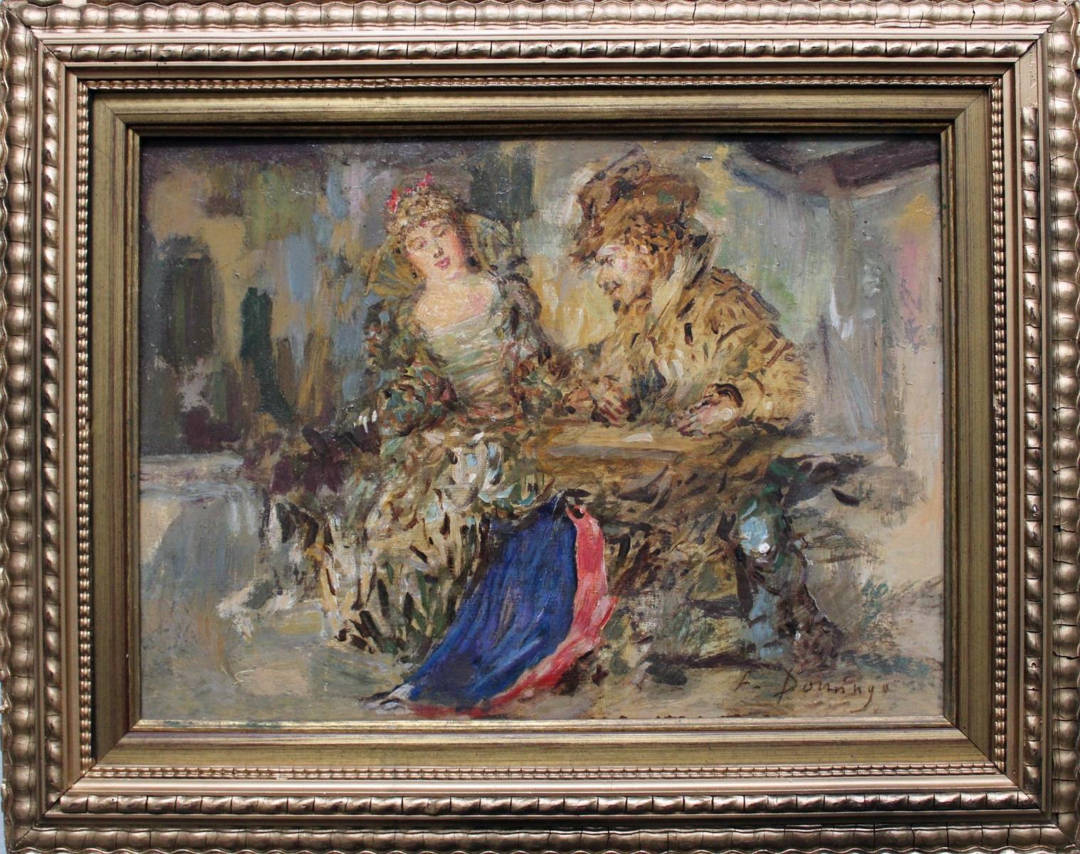 Confidences, oil/panel, 37x50 cm - Painting by Francisco Domingo y Marques