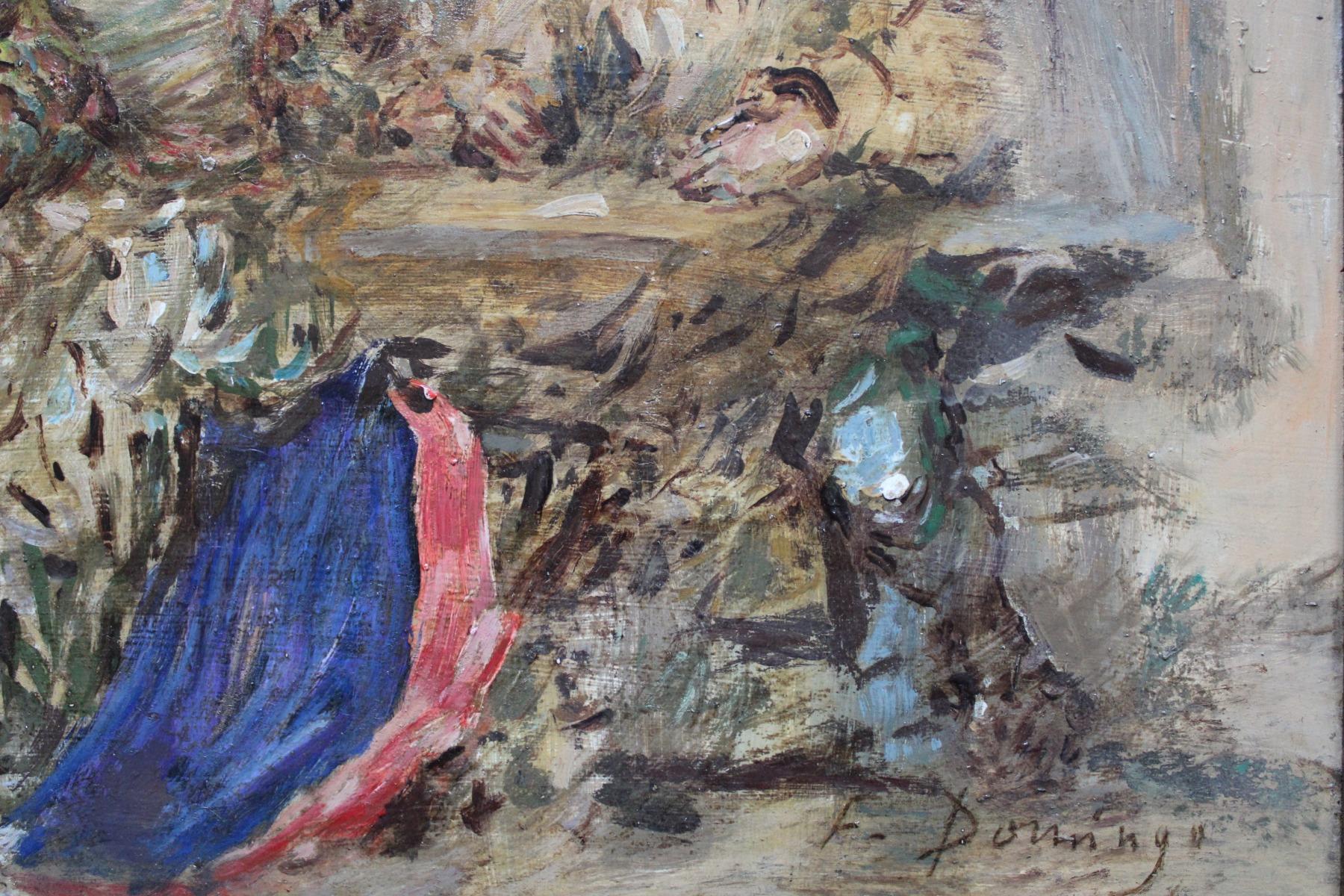 Confidences, oil/panel, 37x50 cm - Gray Figurative Painting by Francisco Domingo y Marques
