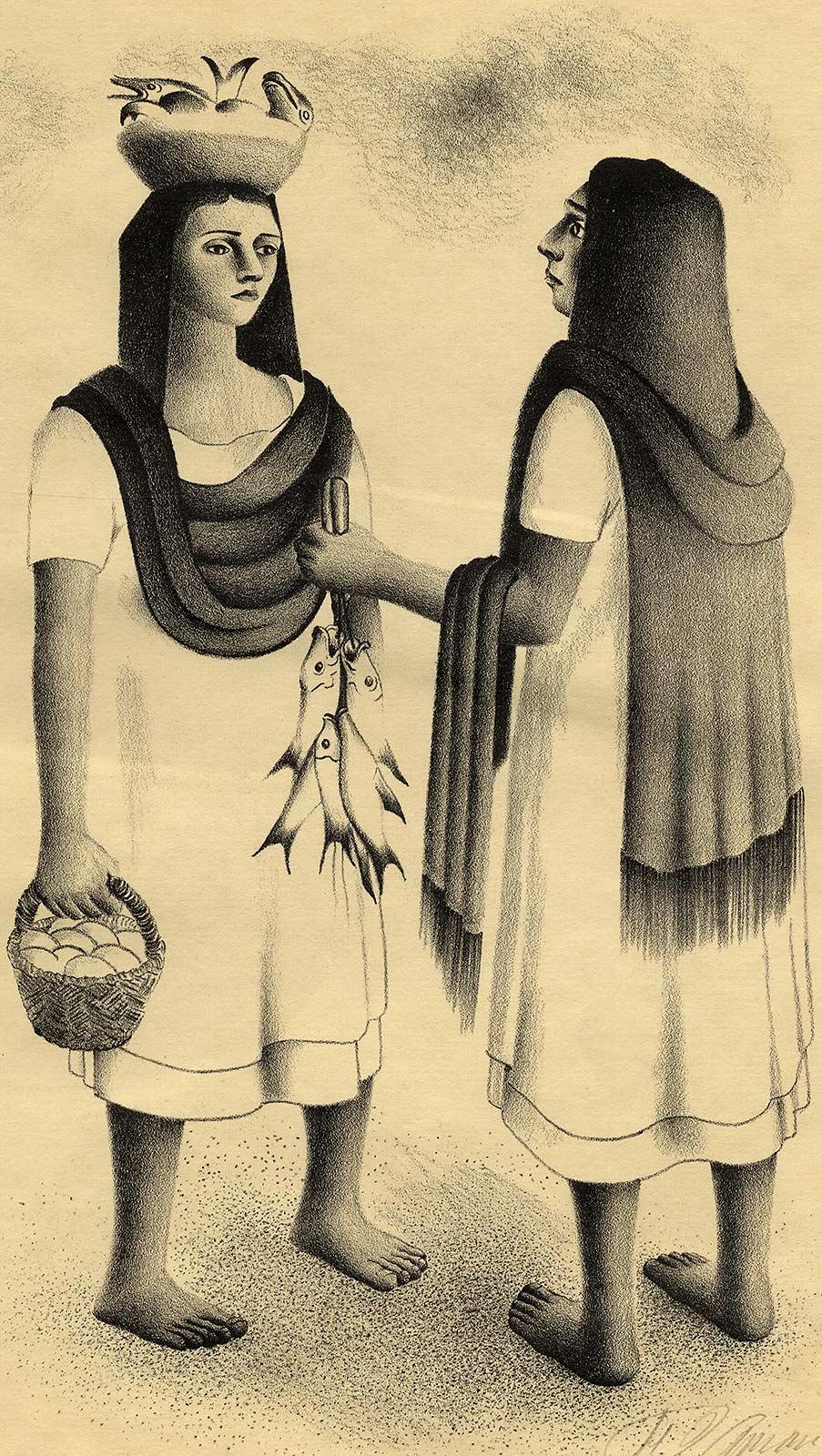 Francisco Dosamantes Figurative Print - Mexican Marketplace (Fishwives)