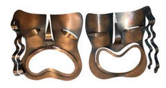 Francisco (Frank) Rebajes Handgeschmiedetete Kupfer Komödie Tragödie Maske Wandbehang