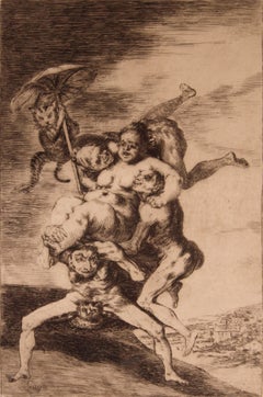 Francisco Goya Donde va Mama aus Los Caprichos 1868, gerahmte Radierung