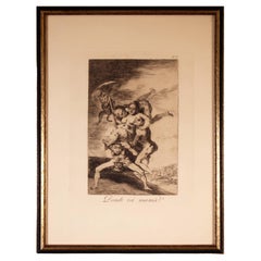 Antique Francisco Goya Donde va Mama from Los Caprichos 1868 Etching Framed