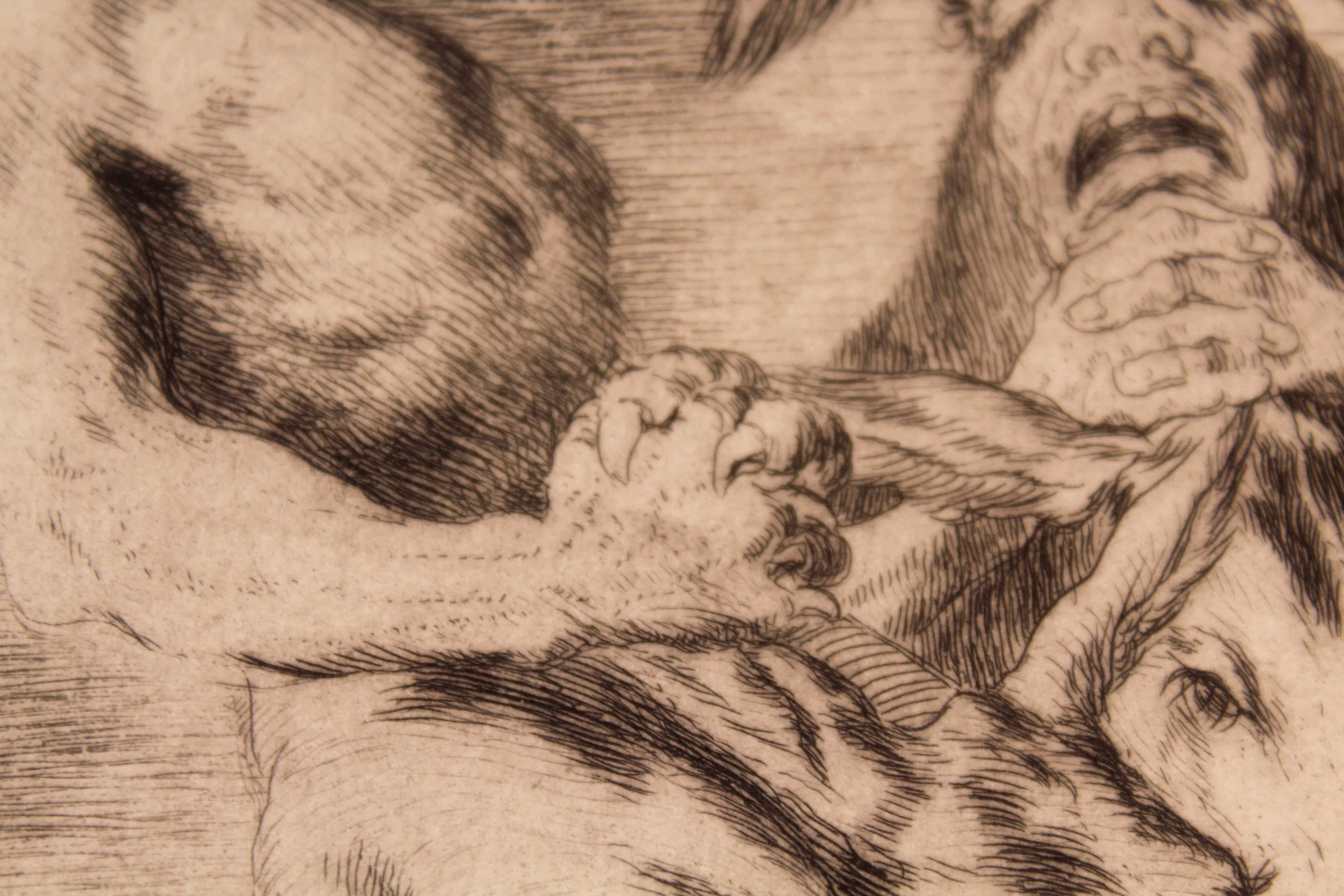 Francisco Goya Miren Que Grabes aus Los Caprichos 1868, gerahmt, Radierung gerahmt im Angebot 1