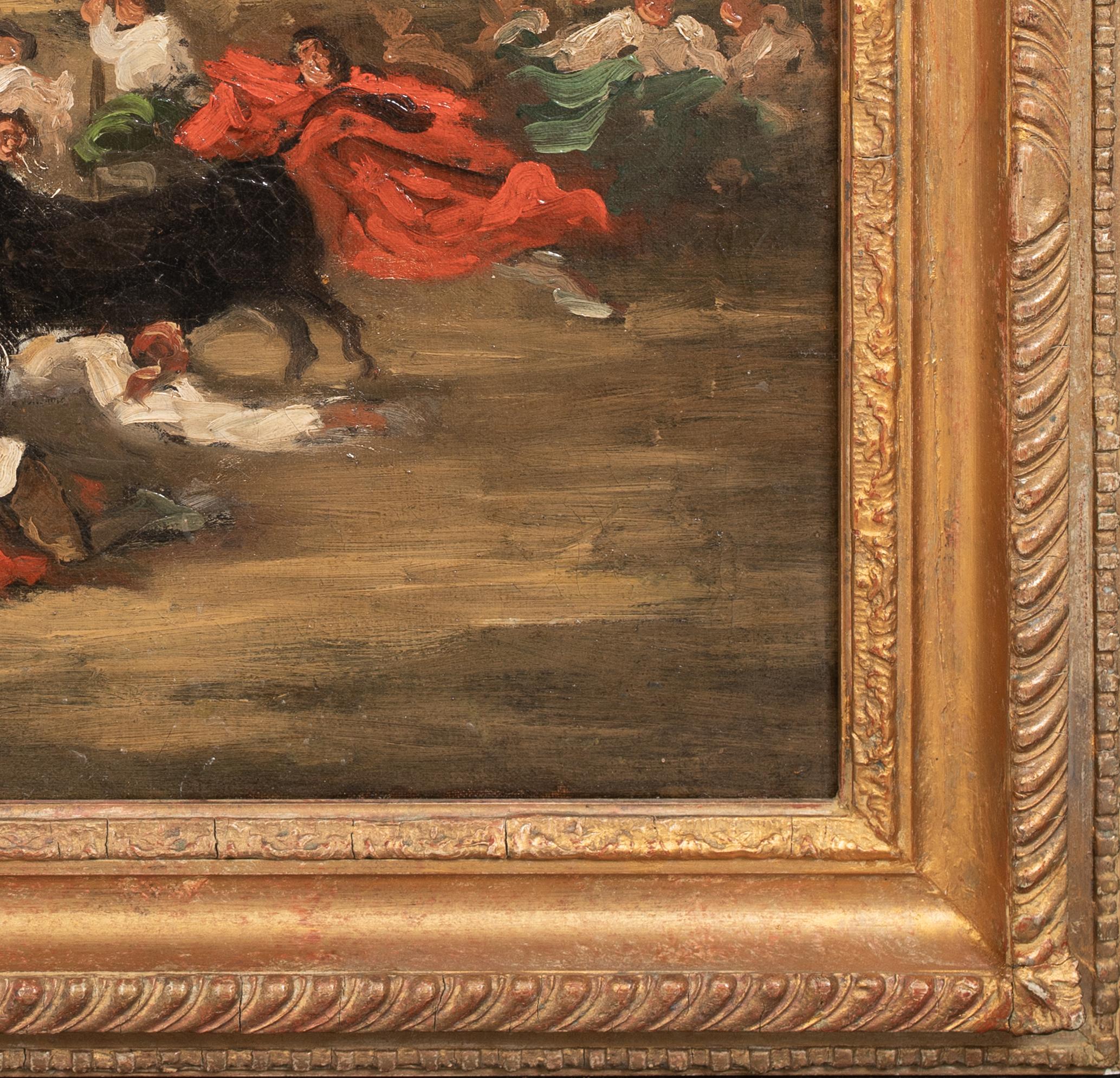 Stierkampf auf einem spanischen Townes-Platz, um 1826

Eingeschrieben GOYA 

Große spanische Stierkampfszene auf einem Stadtplatz aus dem frühen 19. Jahrhundert, Öl auf Leinwand. Hervorragende Qualität und frühe wichtige Stierkampfszene, die einen