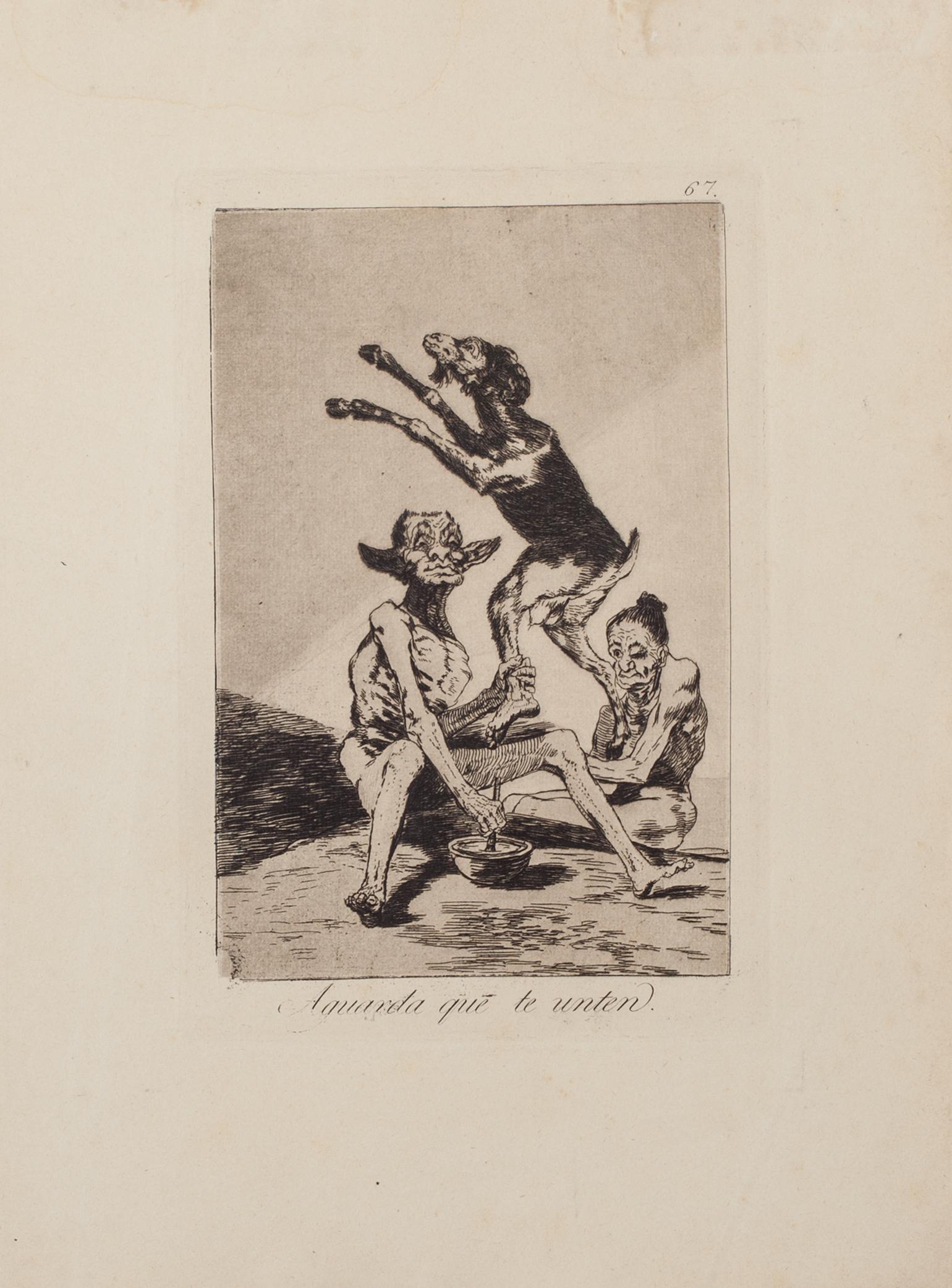 Aguarda que te Unten  - Eau-forte et aquatinte de Francisco Goya - 1868 en vente 1