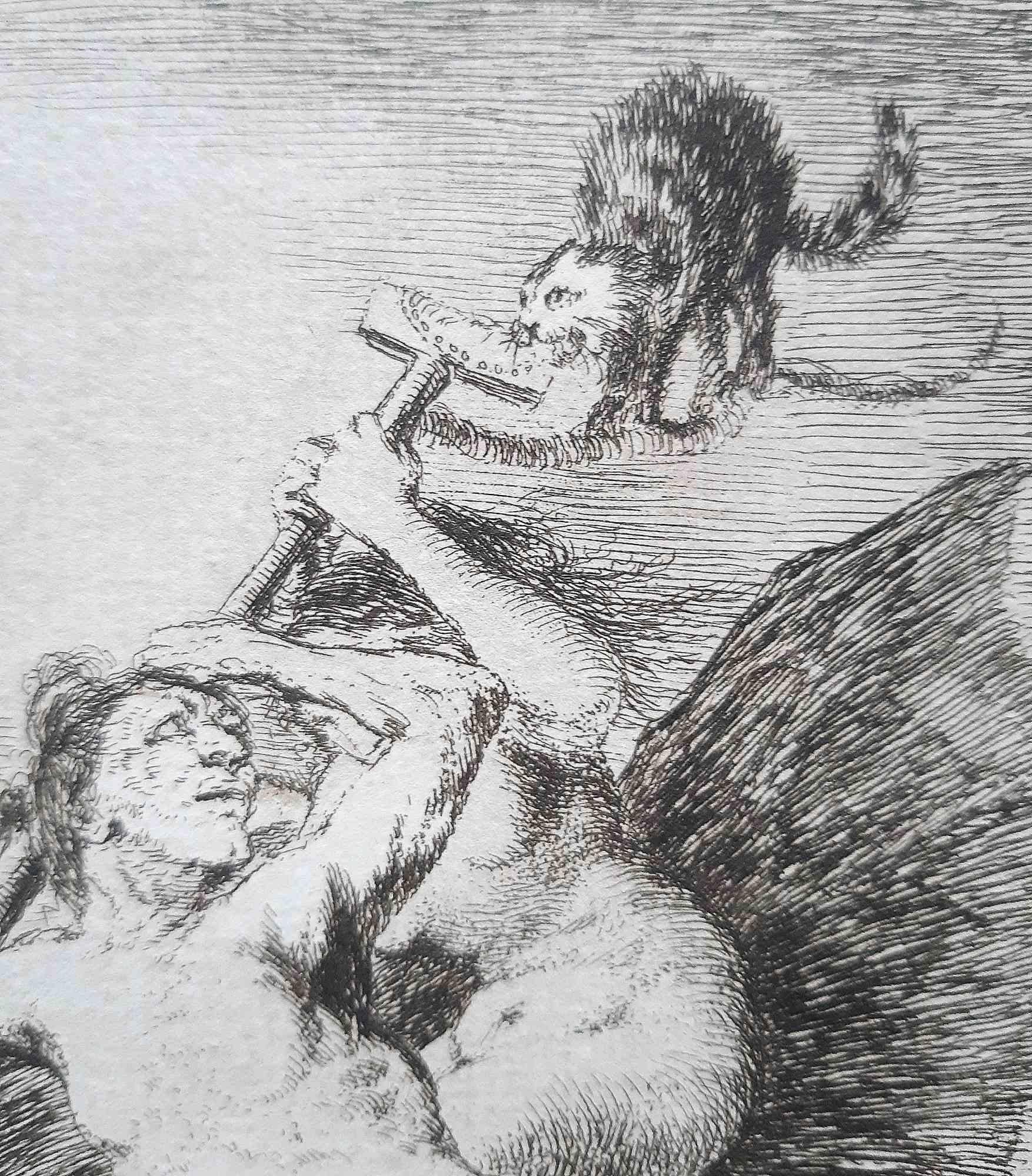Allà Và Eso from Los Caprichos  is an original artwork realized by the artist Francisco Goya and published for the first time in 1799.

Etching and aquatint on paper.

The etching is part of the First Edition of 