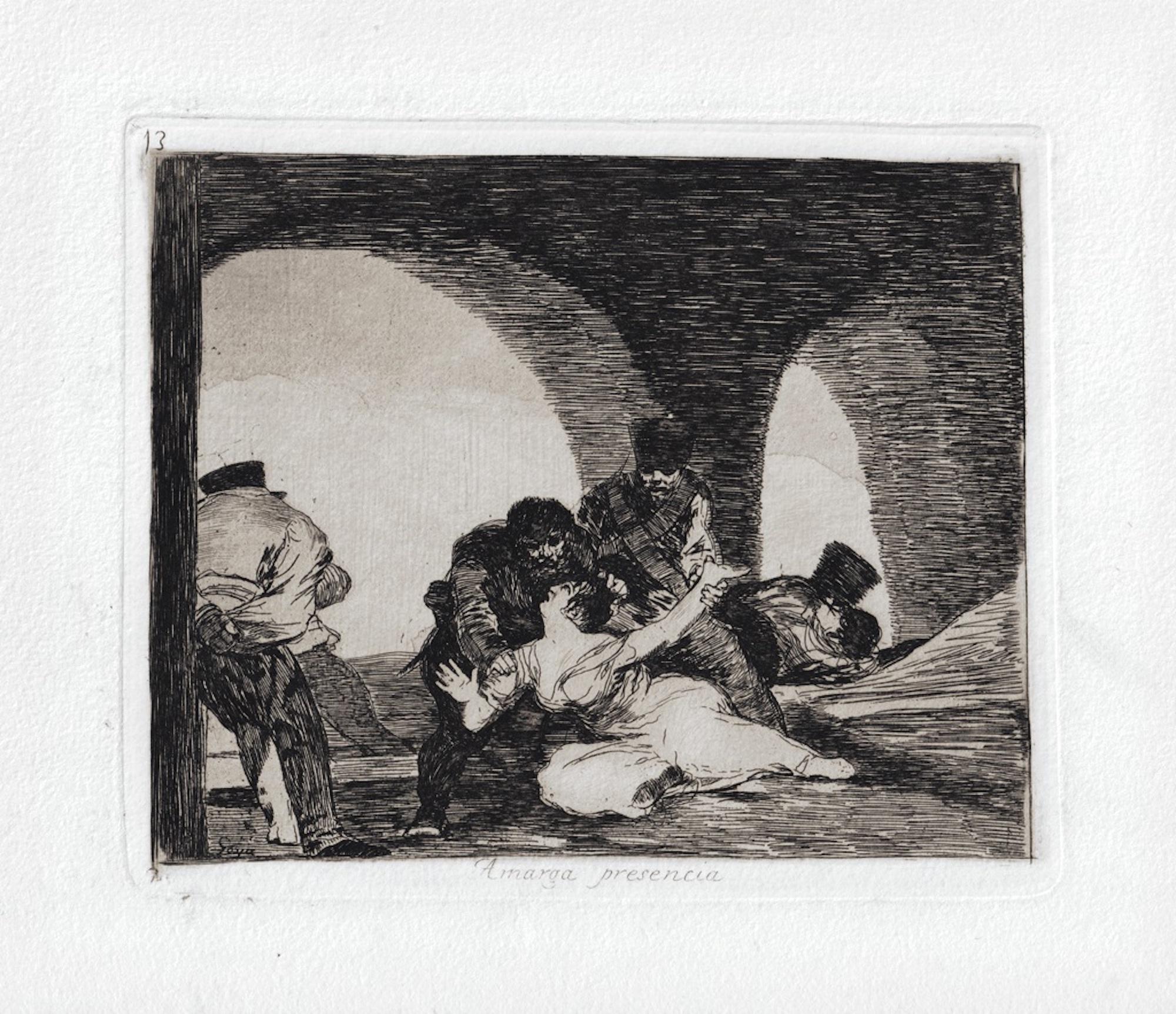 Amarga Presencia is an original artwork realized by the great Spanish artist Francisco Goya in 1810. 

Original Etching on paper. 

The artwork belongs to the famous series "Los Desastres de la Guerra" realized during the years of the Independence