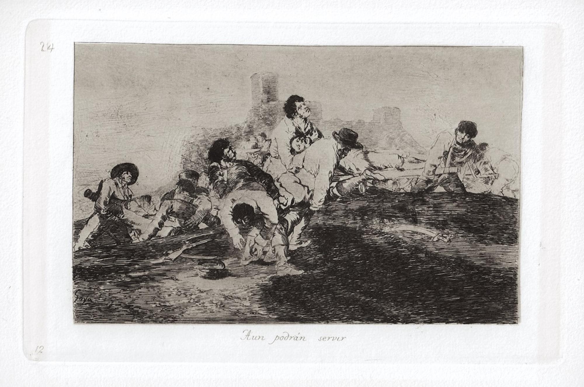 Aun podran servir is an original artwork realizedb by the great Spanish artist Francisco Goya in 1810. 

Original Etching on paper. 

The artwork belongs to the famous series "Los Desastres de la Guerra" realized during the years of the Independence