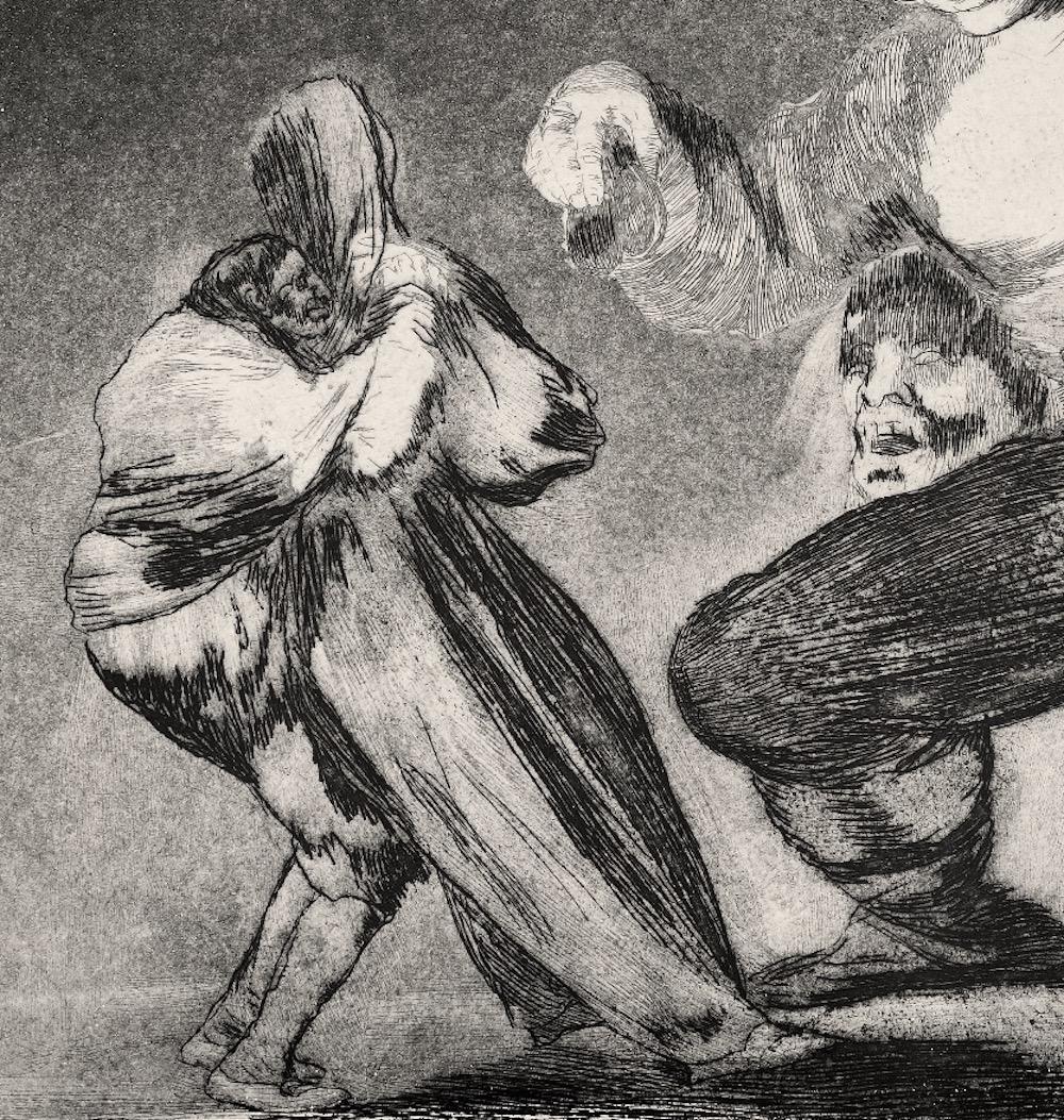 Bobalicòn is an original etching realized by Francisco Goya, plate 4 from Los Disparates,  5th edition in 1902.

In good conditions. 

Included a wooden frame.

Here Goya is representing a nightmarish expression, a giant dancing towards smaller
