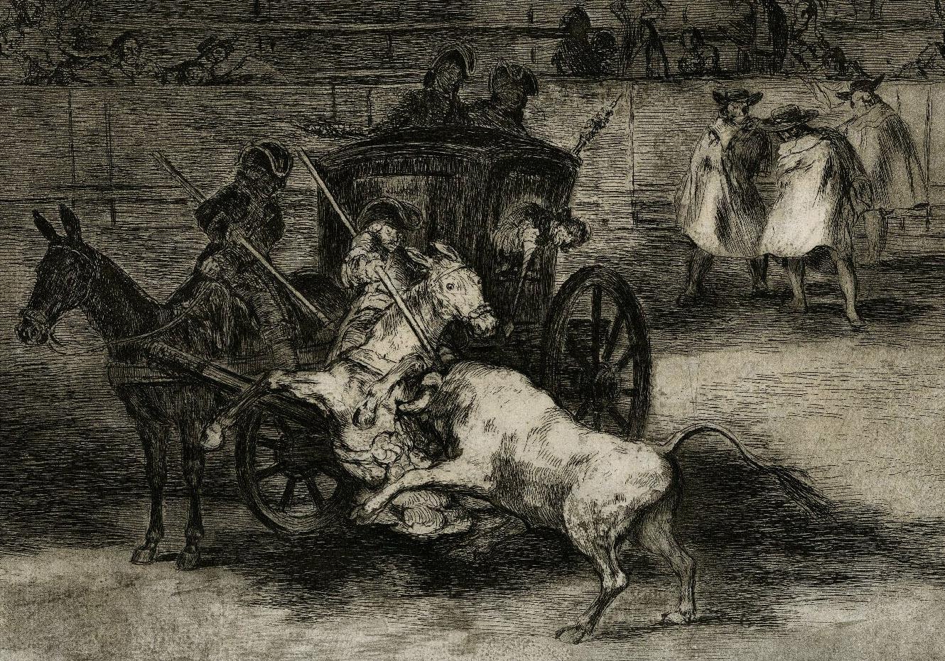 Combat Dans une Voiture Attelee de Deux Mulets (Fight in a carriage harnessed) - Old Masters Print by Francisco Goya