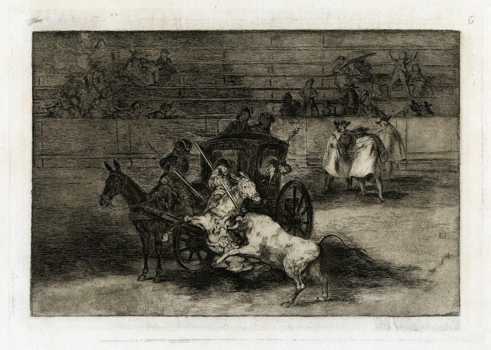 Combat Dans une Voiture Attelee de Deux Mulets (Fight in a carriage harnessed) - Print by Francisco Goya