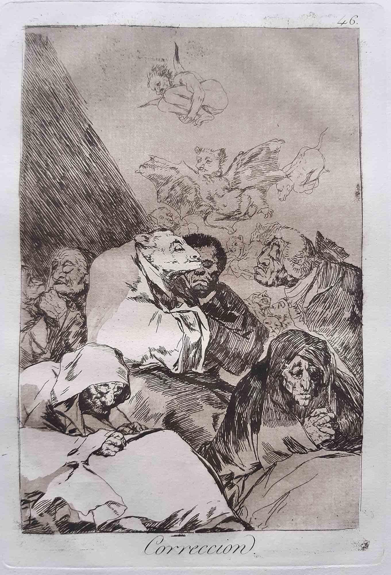 Correcion from Los Caprichos is an original artwork realized by the artist Francisco Goya and published for the first time in 1799.

Etching and aquatint on paper.

The etching is part of the First Edition of 